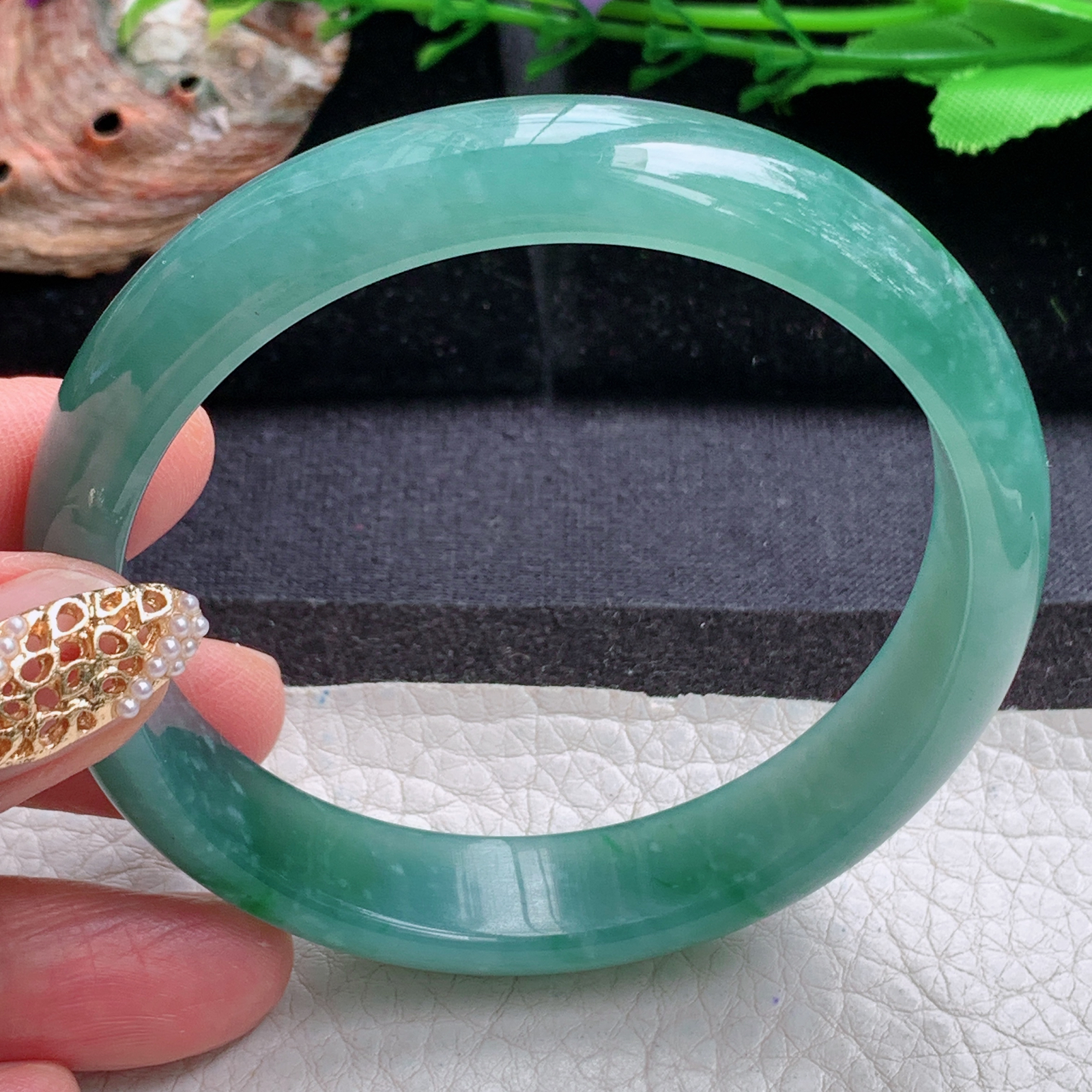 nr实拍59.5*13.3*7平安镯 天然翡翠a货手镯冰蓝绿正圈玉镯子