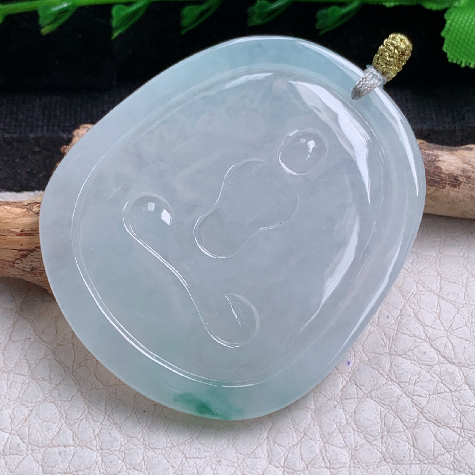 rp实拍50.3*42.8*5.5天然缅甸翡翠冰飘花虚空藏 生敞守护神玉吊坠 玉挂件