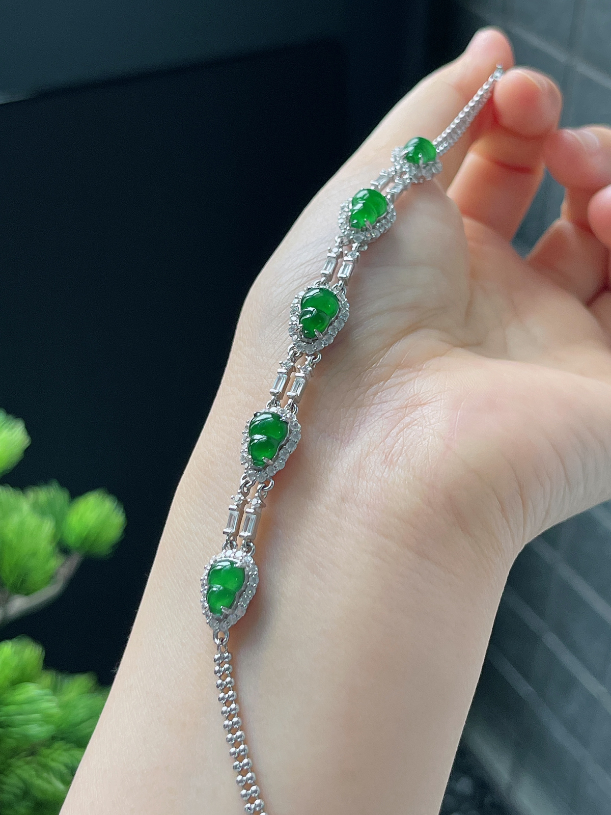 s925银 翡翠葫芦手链