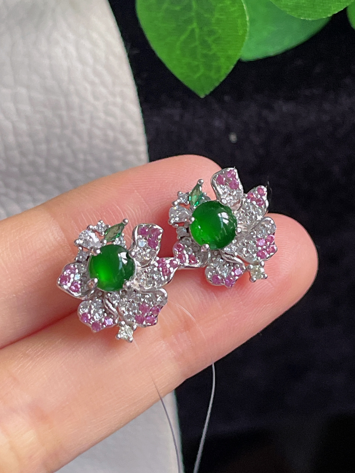 s925银 翡翠耳钉