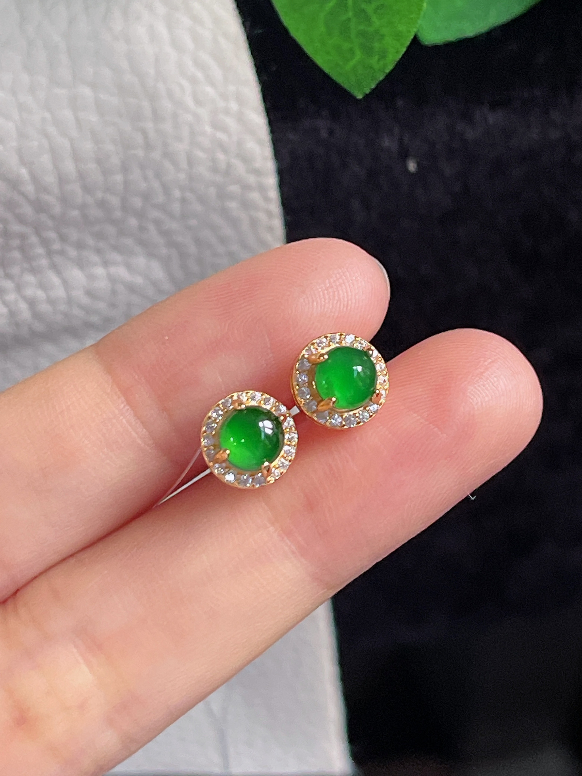 s925银 翡翠耳钉