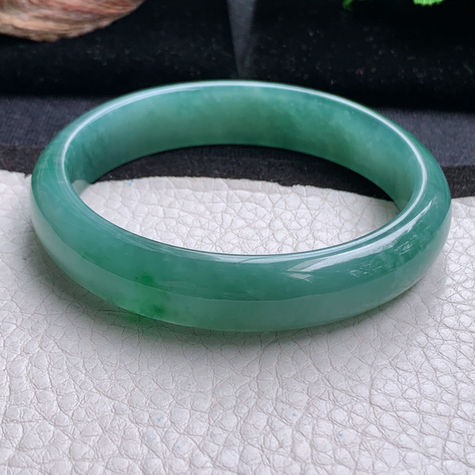 nr实拍59.5*13.3*7平安镯 天然翡翠a货手镯冰蓝绿正圈玉镯子