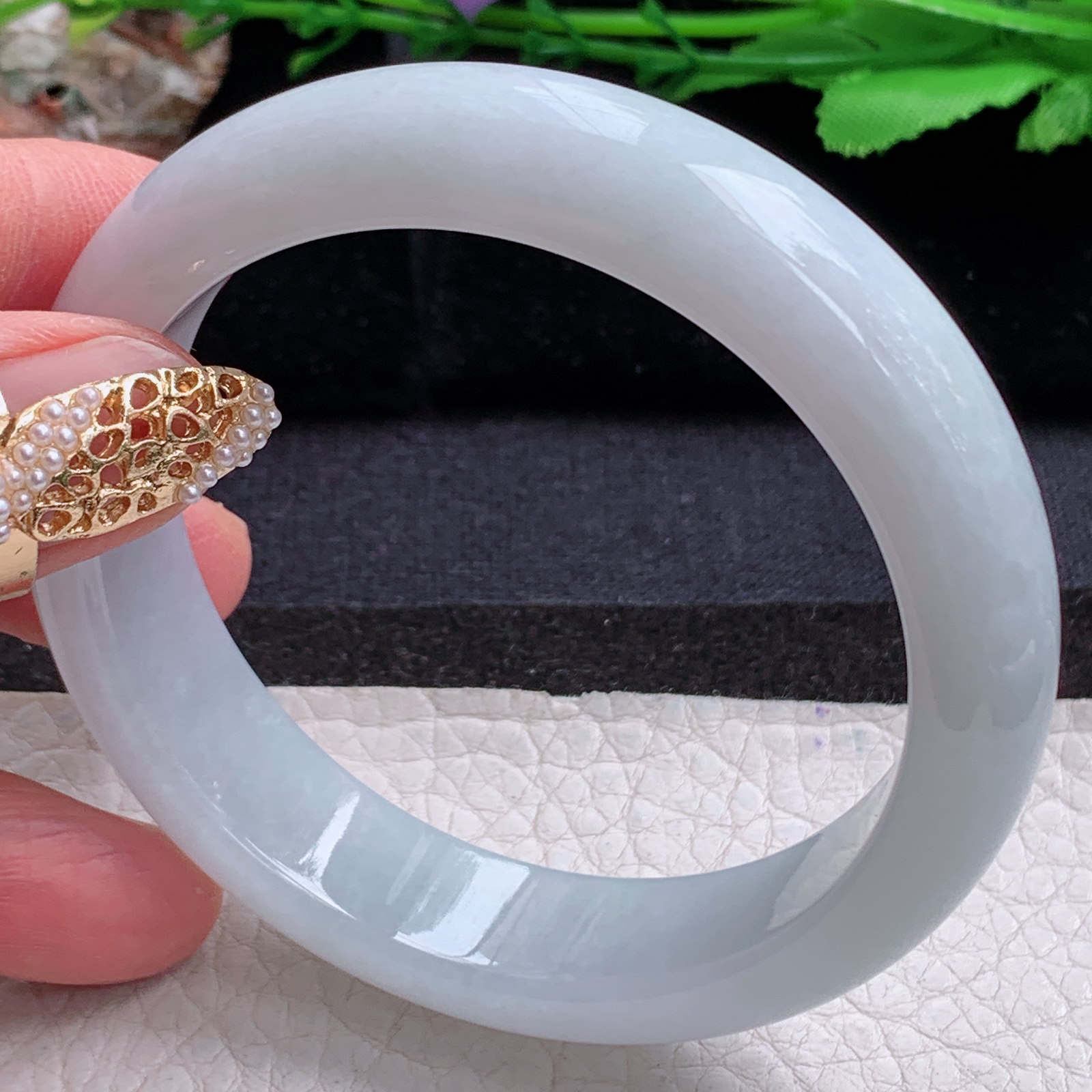 nr实拍57*14.3*8平安镯 天然缅甸翡翠a货手镯白月光纯美正圈玉镯子