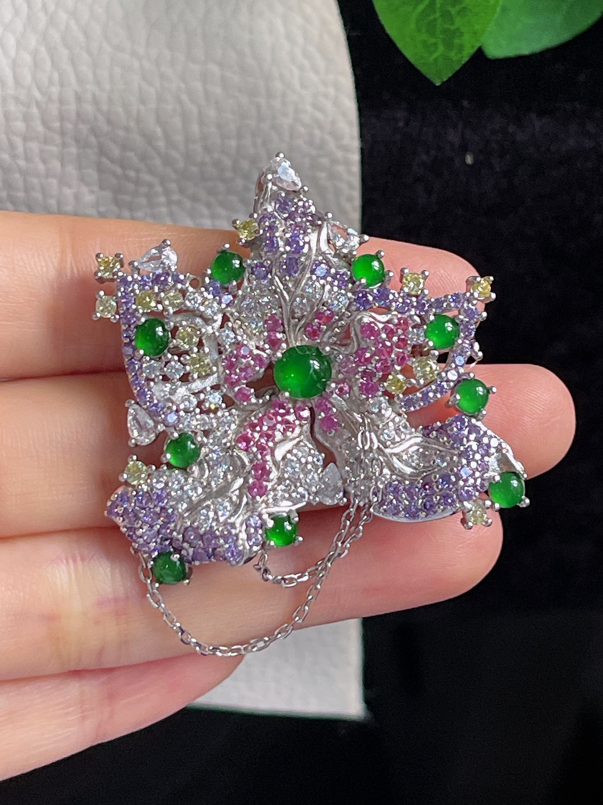 s925银 翡翠胸针