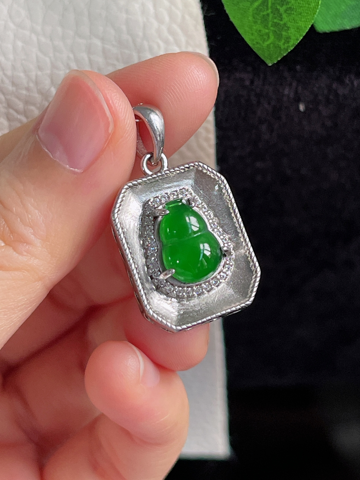 s925银 翡翠冰糯种绿色葫芦挂件
