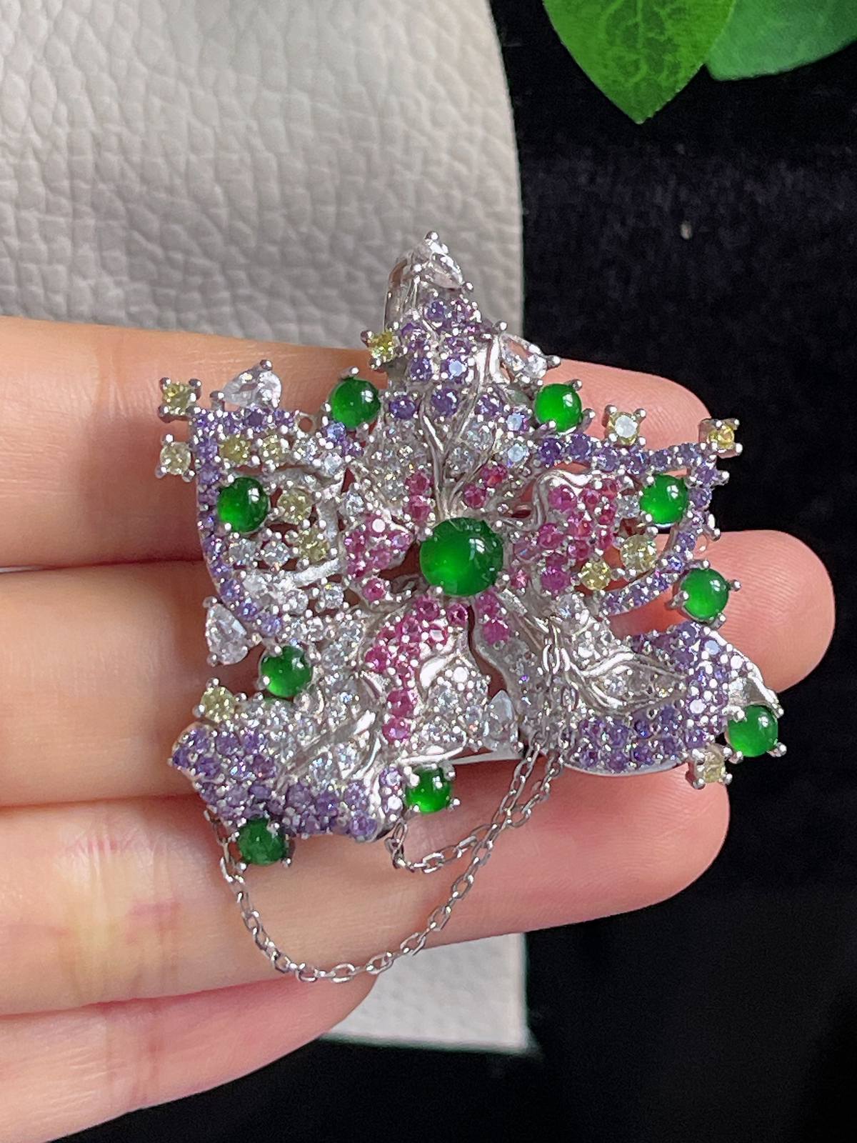 s925银 翡翠胸针