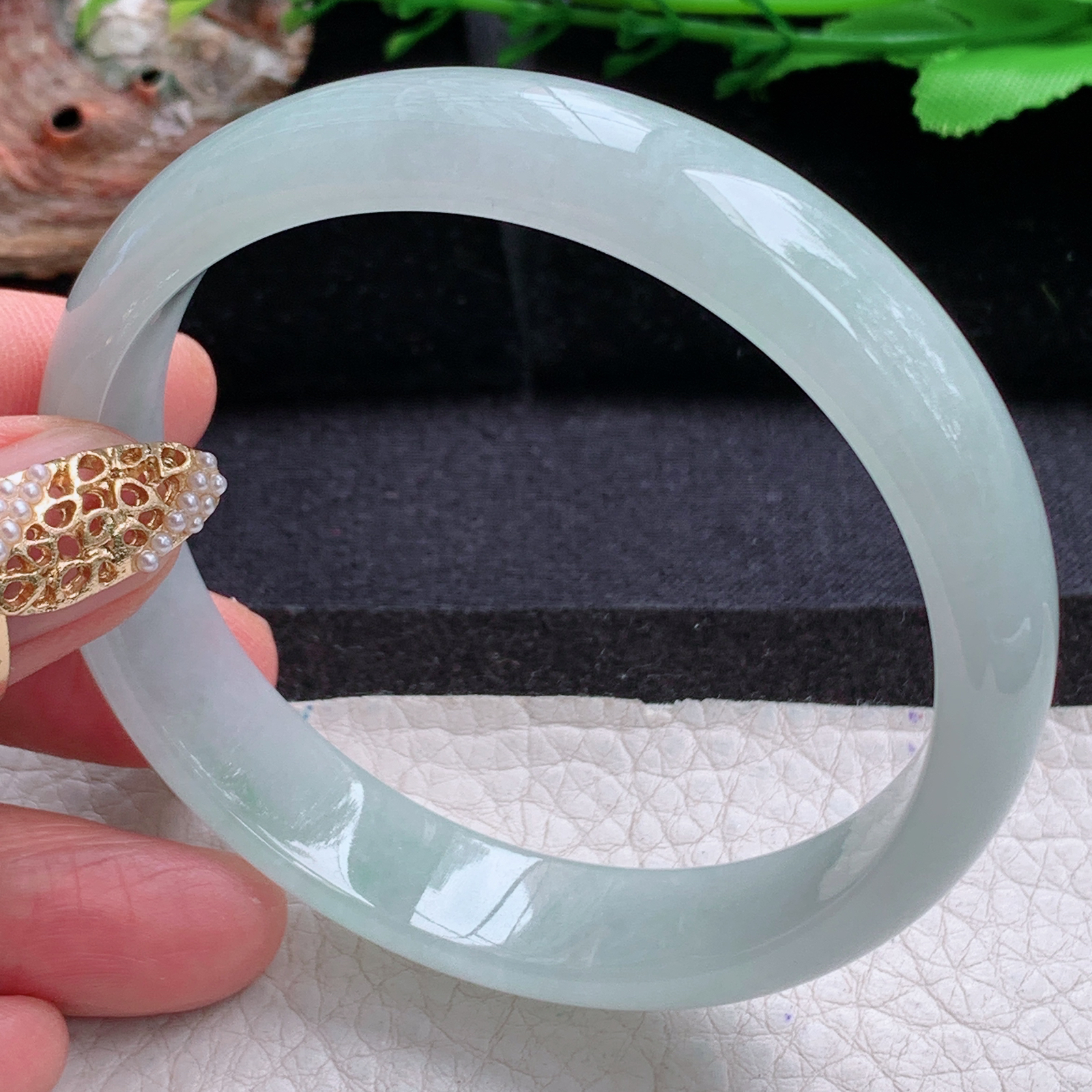 nr实拍59.5*13*6.5平安镯 天然缅甸翡翠a货手镯冰润浅绿正圈玉镯子