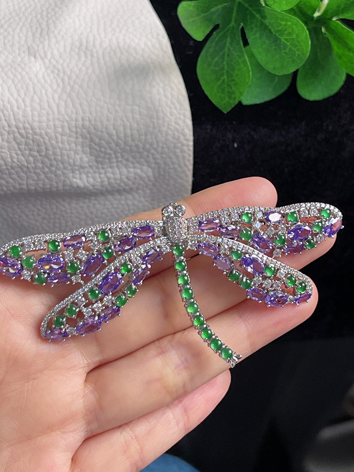 s925银 翡翠蜻蜓胸针