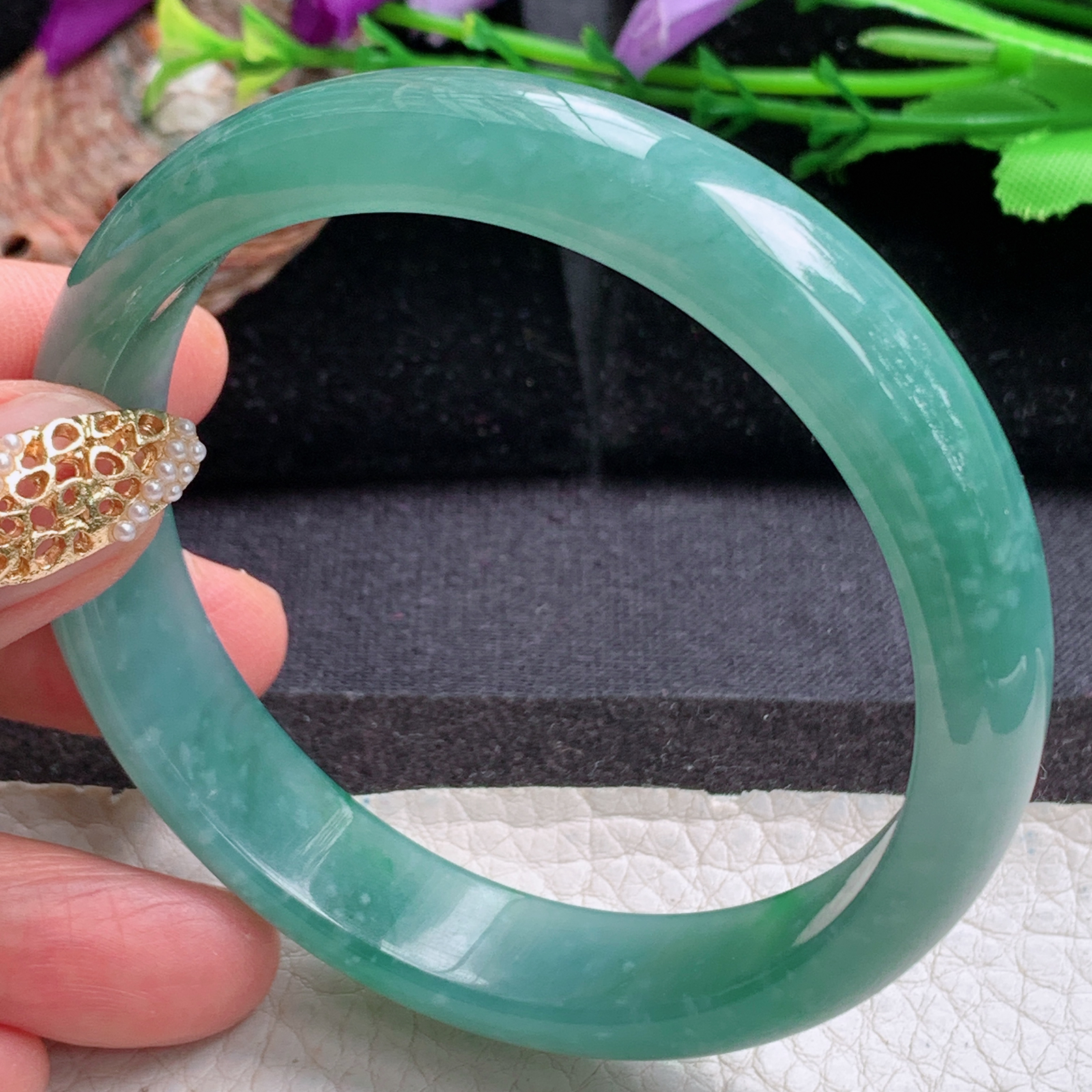 nr实拍59.5*13.3*7平安镯 天然翡翠a货手镯冰蓝绿正圈玉镯子
