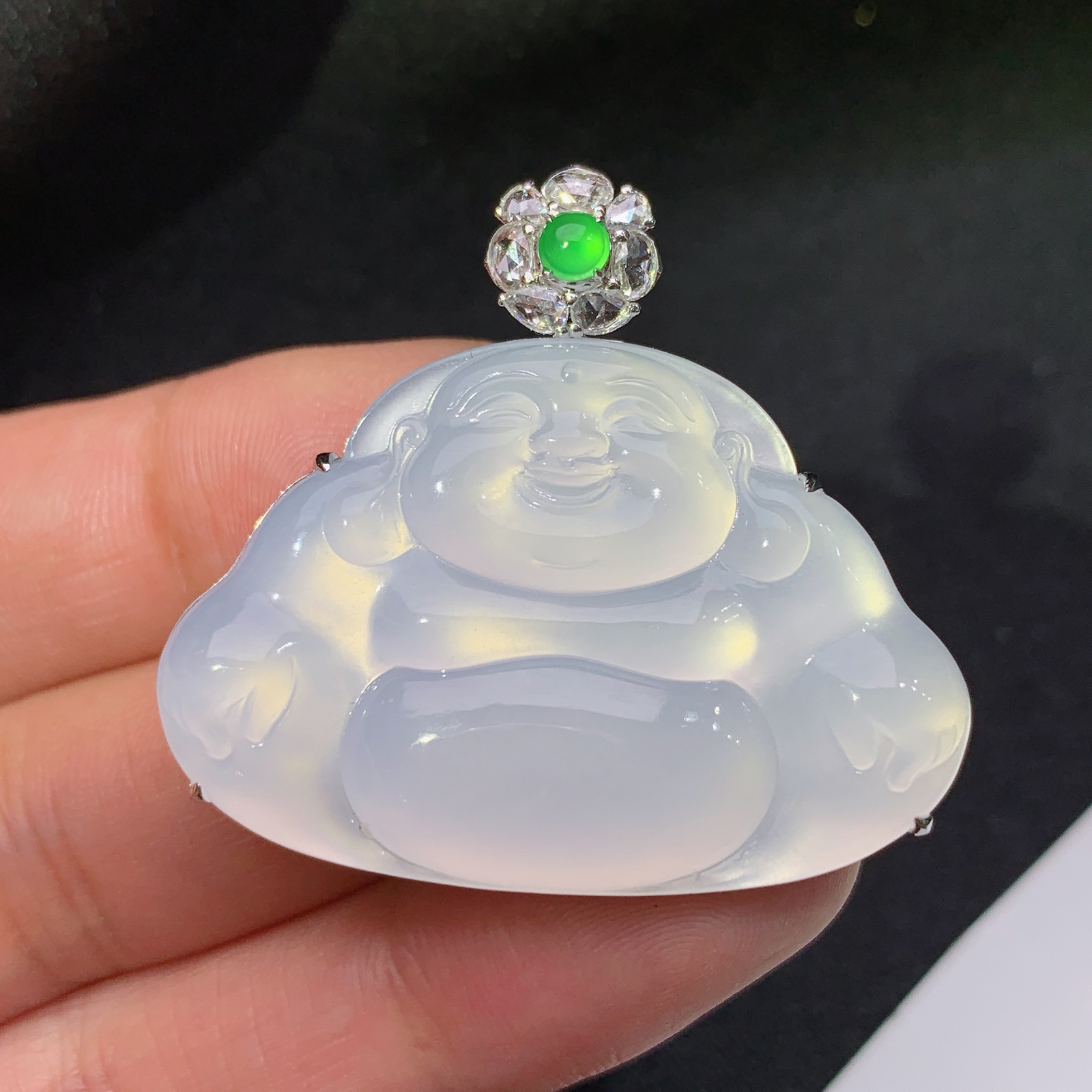 冰种舒佛吊坠，18k金镶嵌，冰润细腻，品相好，种水足，Ff 尺寸34.5*38.2*9.2