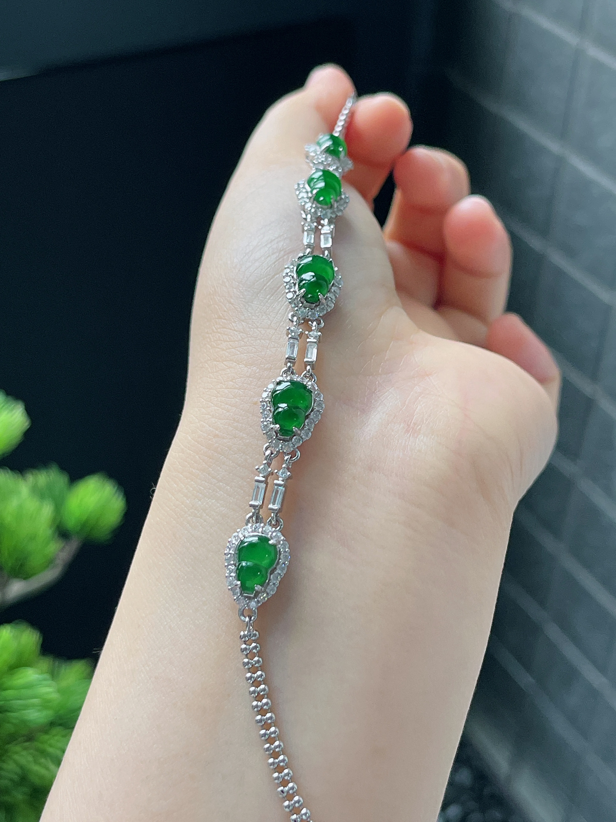 s925银 翡翠葫芦手链