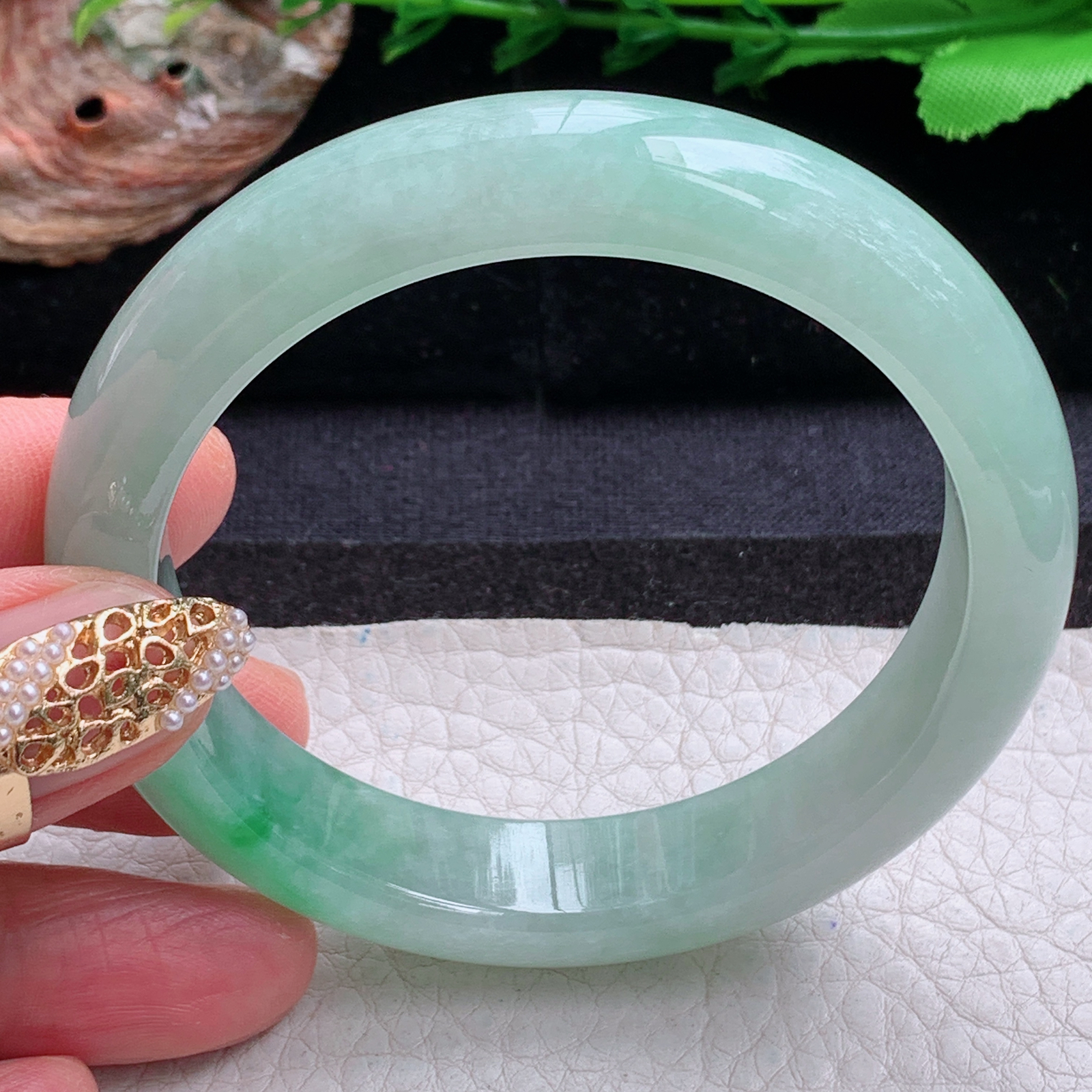 fx清爽款56*12.6*8.2平安镯 天然缅甸翡翠a货手镯飘绿正圈玉镯子