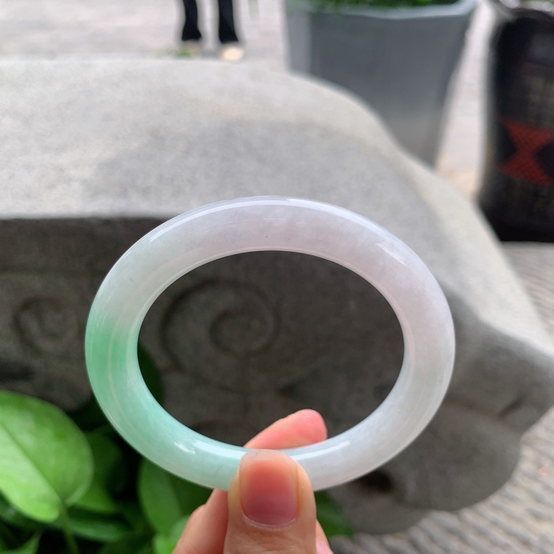 圈口54.5-9.7 【飘绿圆条手镯】圆条54 56可戴