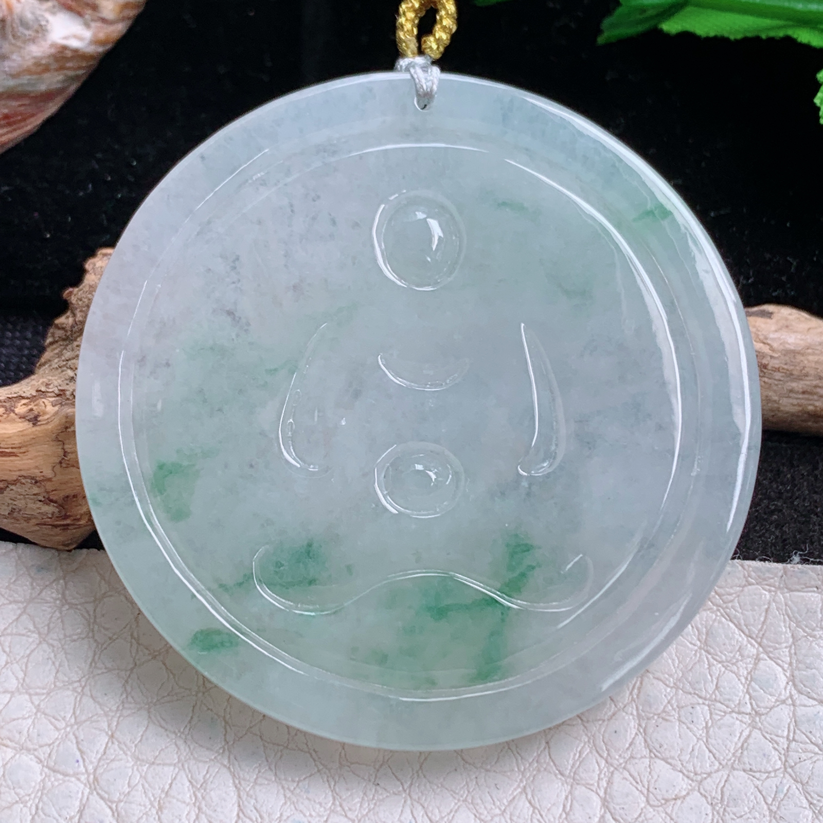 rp实拍50.6*5.6天然缅甸翡翠冰飘花千手观音 玉观音圆牌玉吊坠 玉挂件