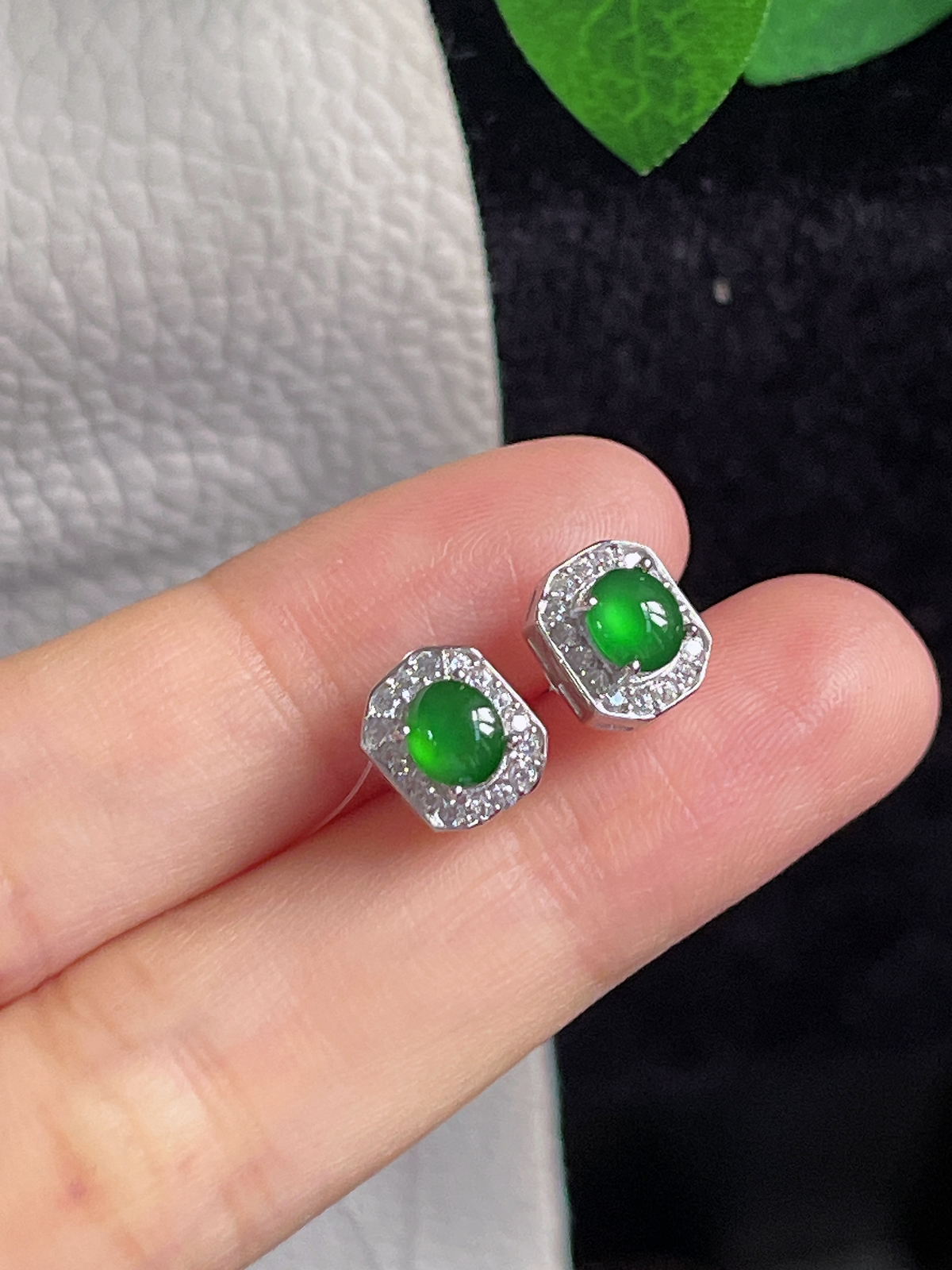 s925银 翡翠耳钉