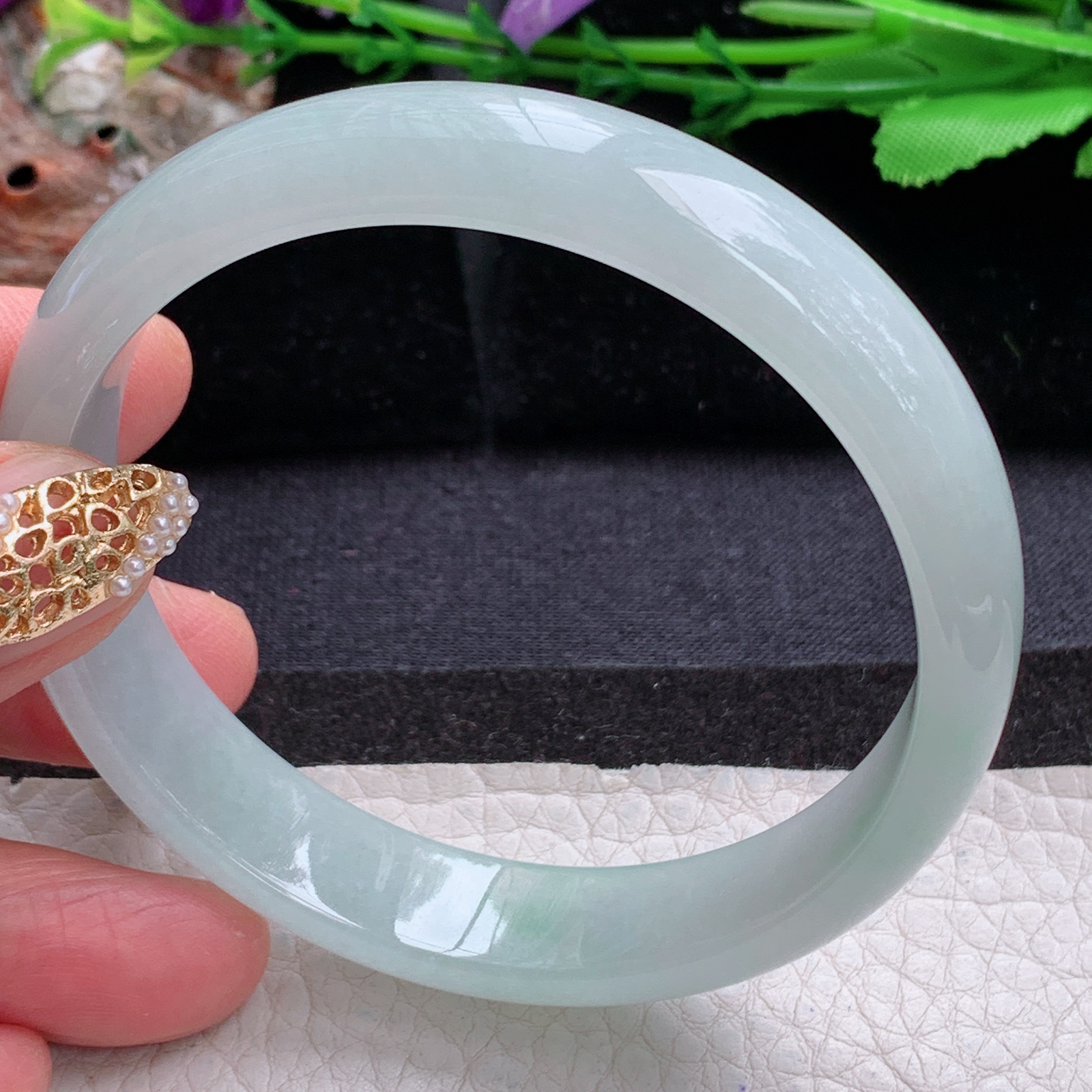 nr实拍59.5*13*6.5平安镯 天然缅甸翡翠a货手镯冰润浅绿正圈玉镯子