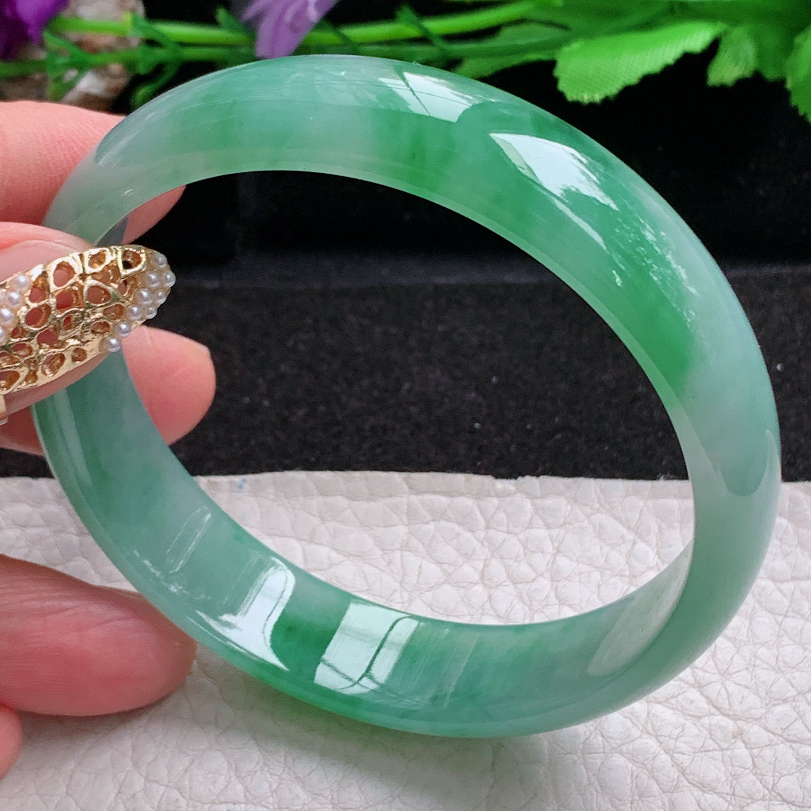 p大圈口59.5*14*6.6平安镯 天然缅甸翡翠a货手镯冰飘绿正圈玉镯子