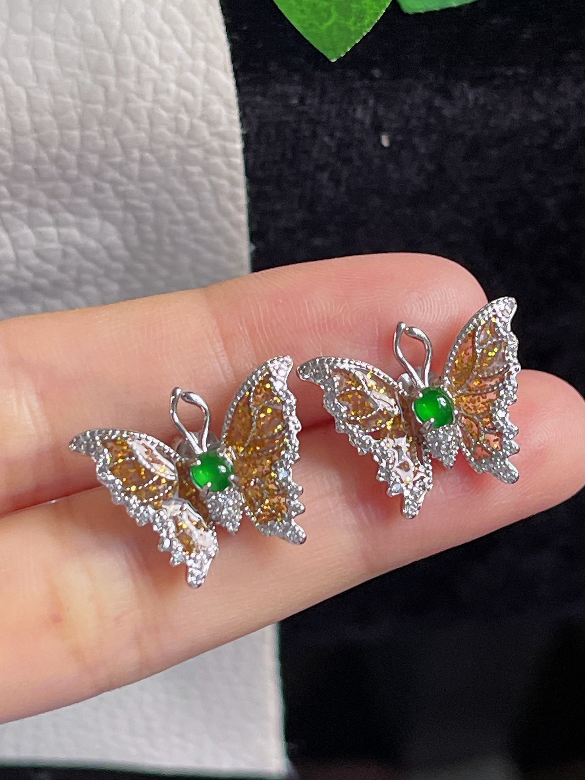 s925银 翡翠蝴蝶🦋耳钉