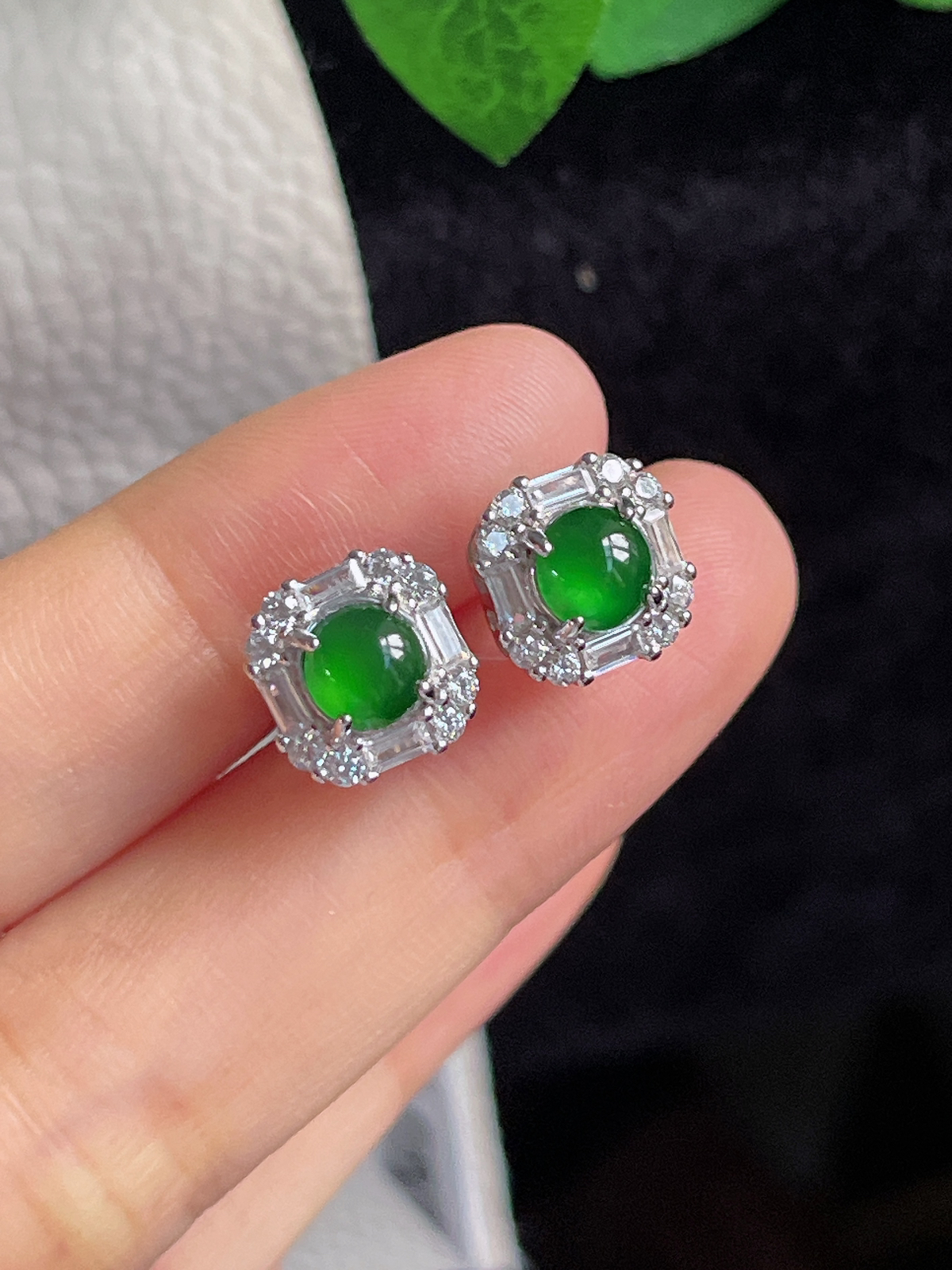 s925银 翡翠耳钉