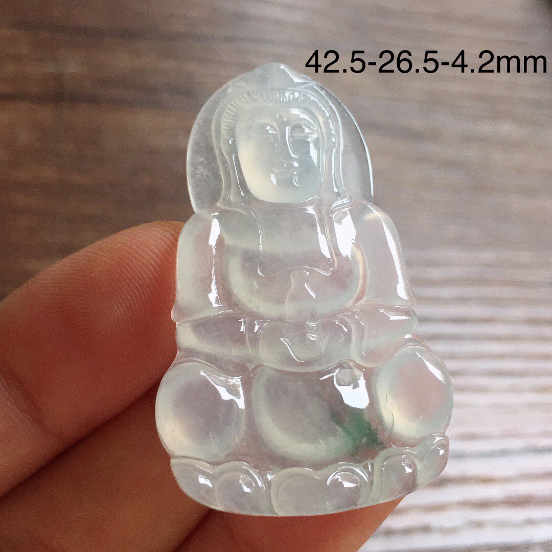 冰飘花观音吊坠 冰冰润润，玉质细腻，种水足，001 尺寸42.5*26.5*4.2