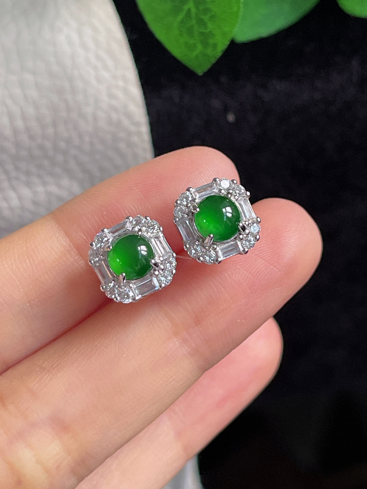 s925银 翡翠耳钉