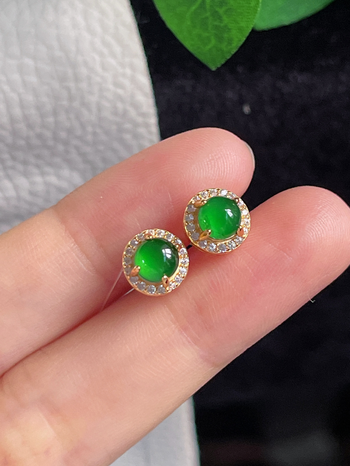 s925银 翡翠耳钉