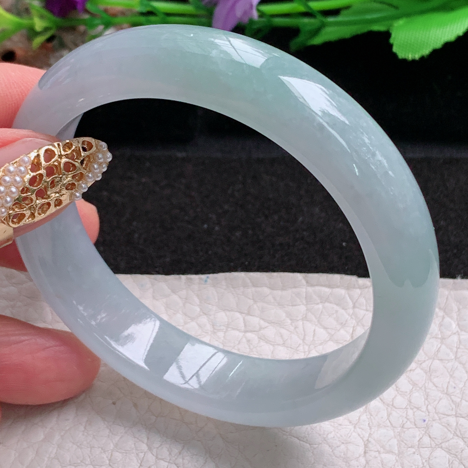 js冰润款55*13.8*7.3平安镯 天然缅甸翡翠a货手镯冰纯正圈玉镯子