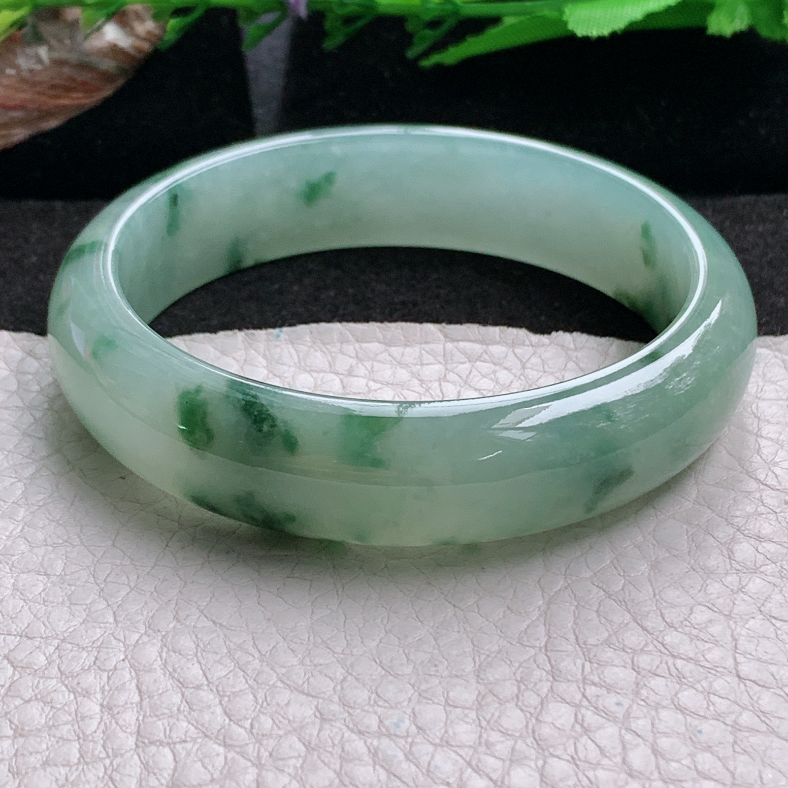 p飘逸款59.8*15*8.5平安镯 天然缅甸翡翠a货手镯冰飘花正圈玉镯子