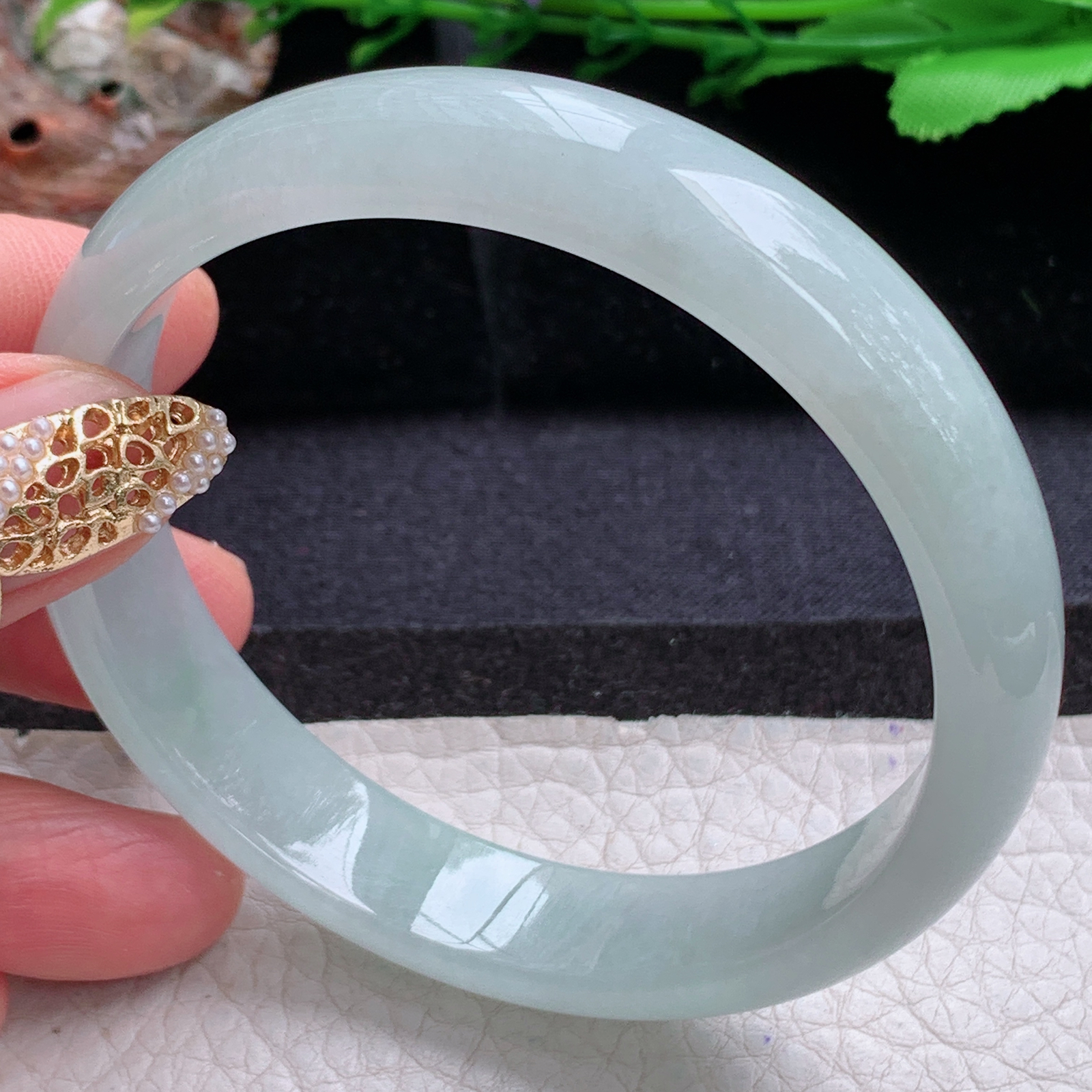 nr实拍59.5*13*6.5平安镯 天然缅甸翡翠a货手镯冰润浅绿正圈玉镯子