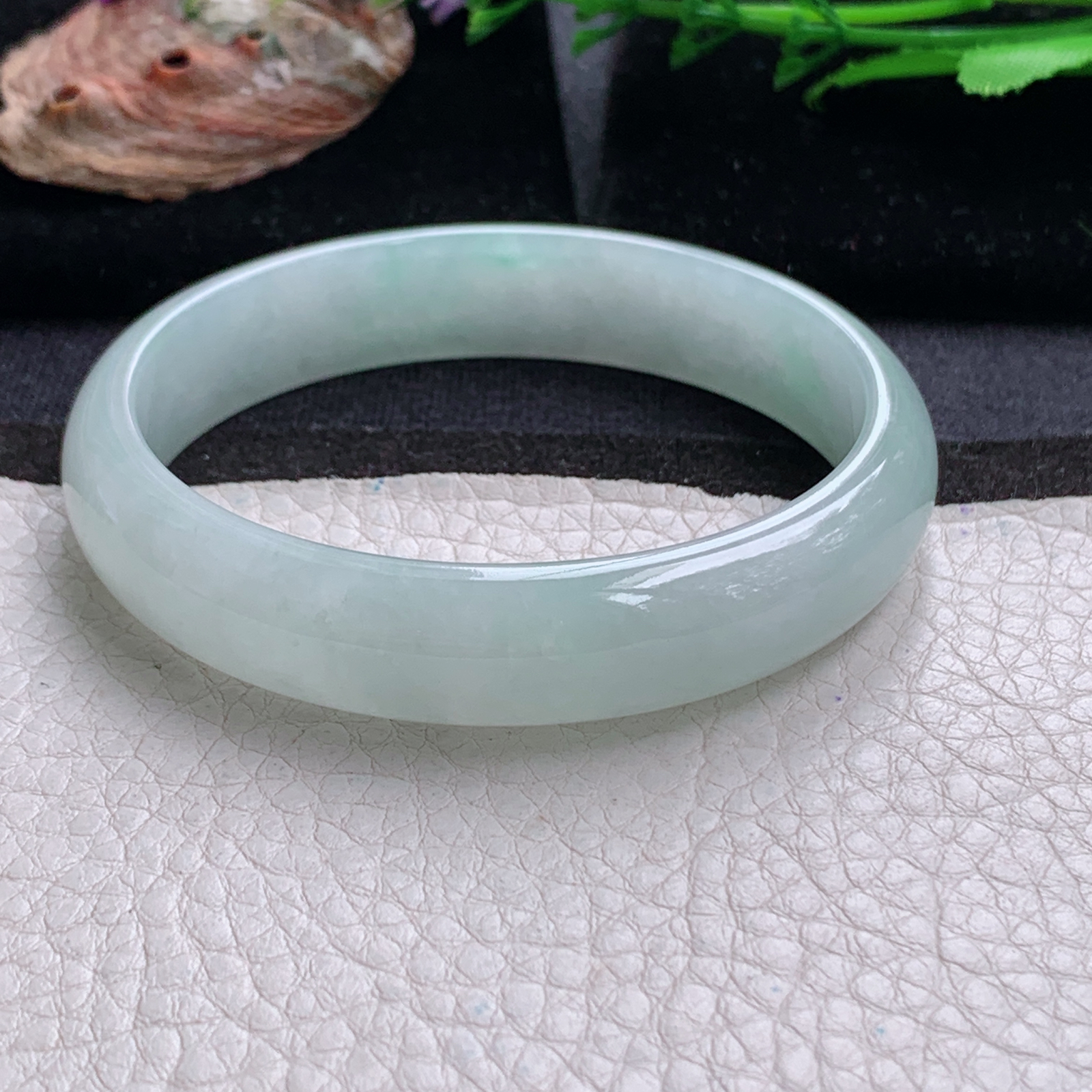 nr实拍59.5*13*6.5平安镯 天然缅甸翡翠a货手镯冰润浅绿正圈玉镯子