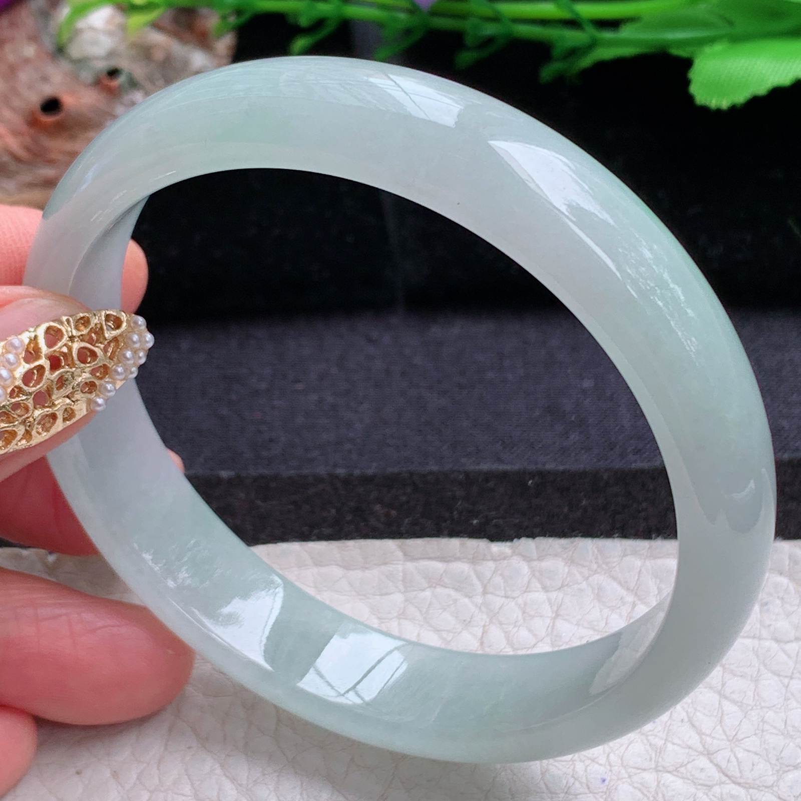 nr实拍59.5*13*6.5平安镯 天然缅甸翡翠a货手镯冰润浅绿正圈玉镯子