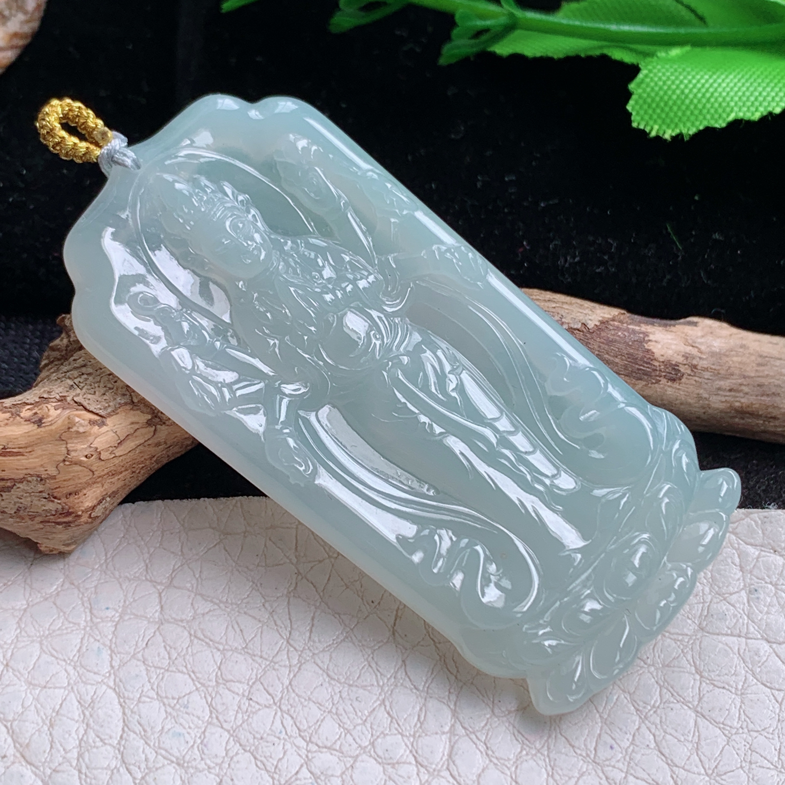 rp实拍57.6*28.3*5天然缅甸翡翠冰润千手观音 玉观音玉吊坠 玉挂件