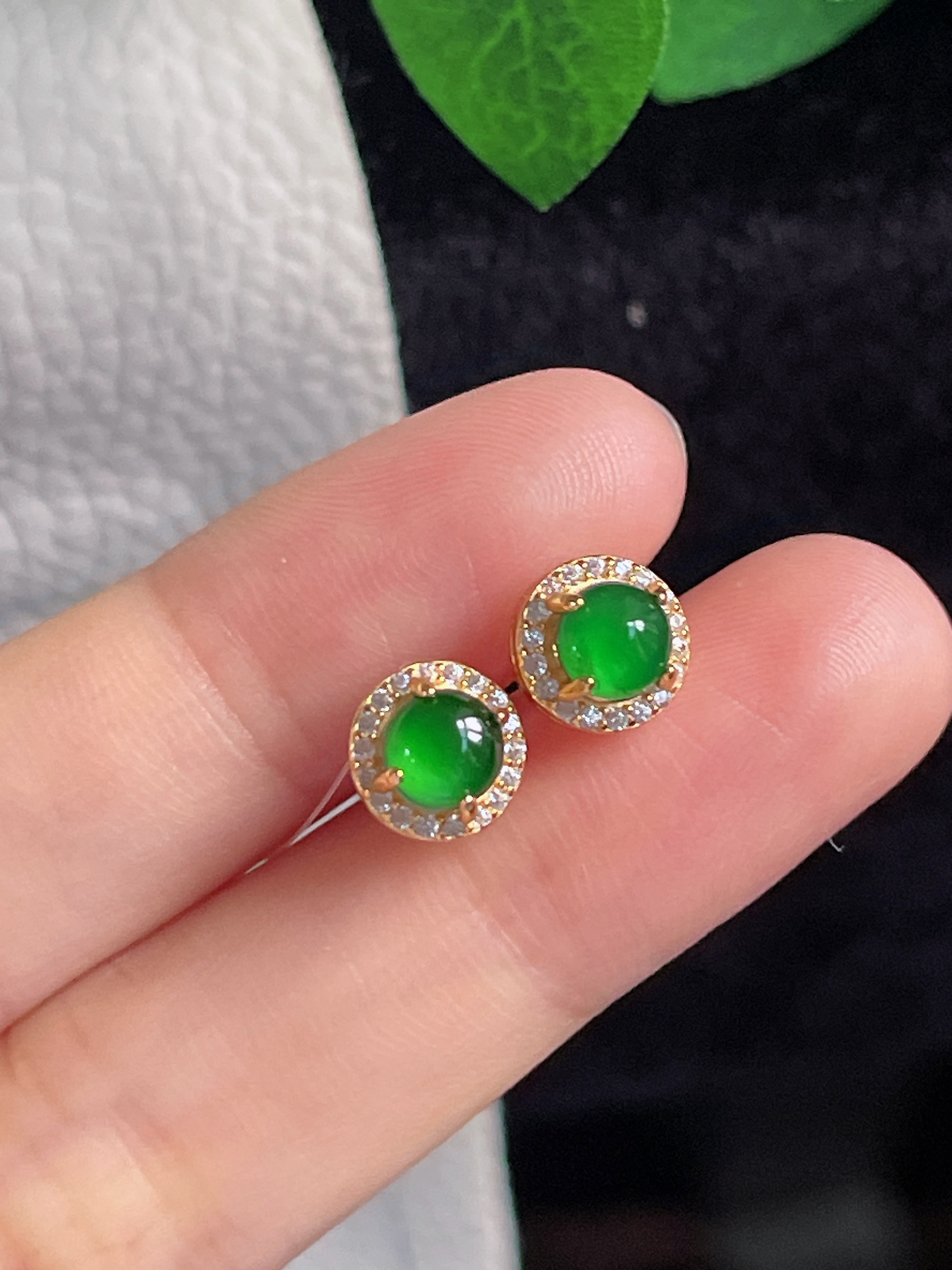 s925银 翡翠耳钉