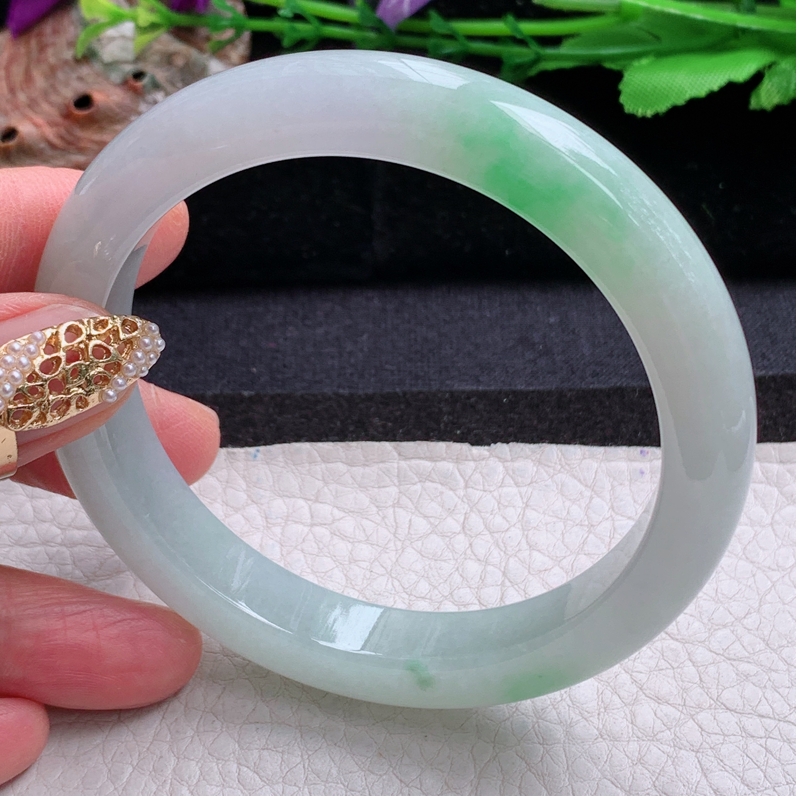 fx大圈口60*11*8.8平安镯 天然缅甸翡翠a货手镯飘绿正圈玉镯子