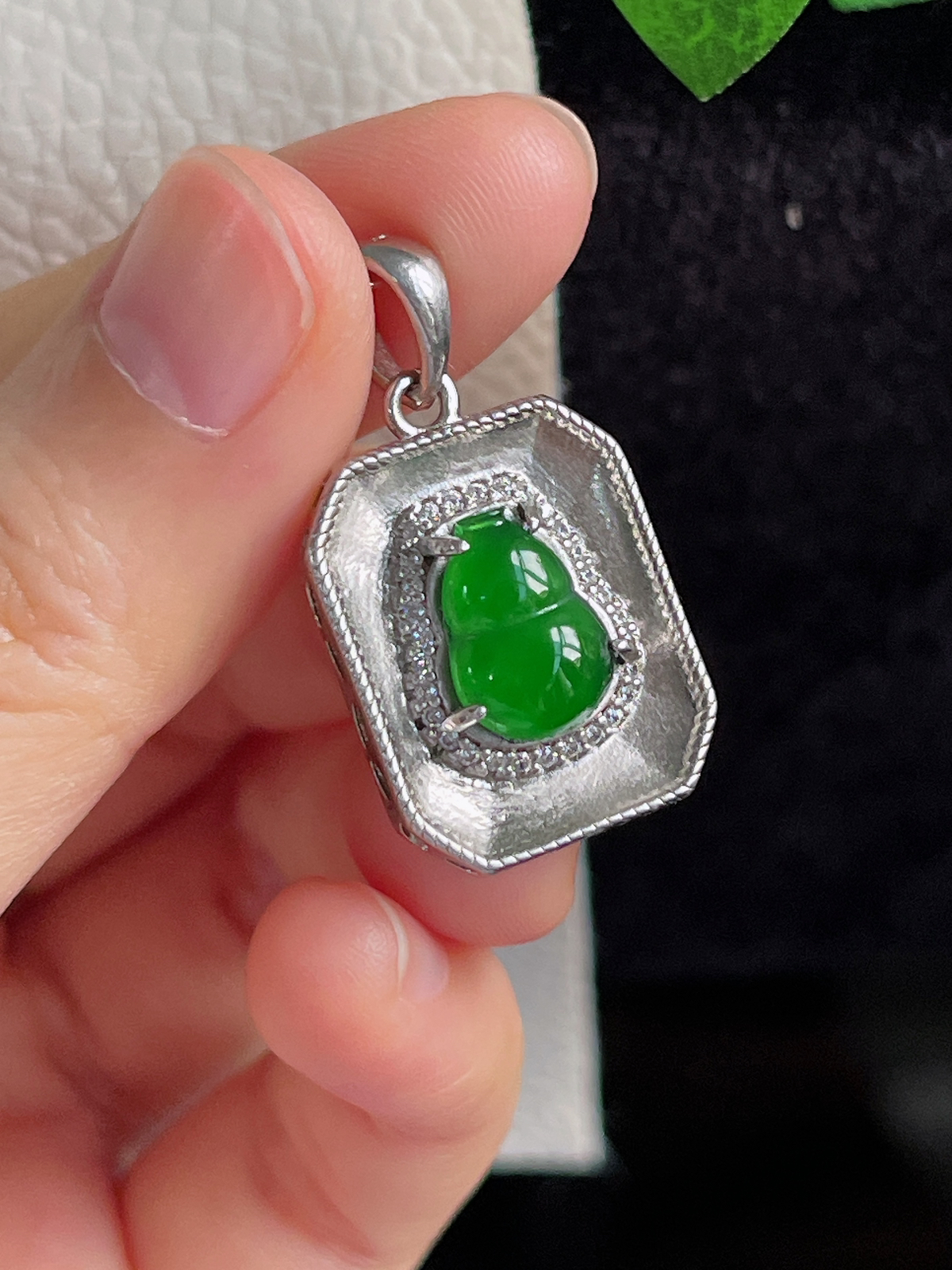 s925银 翡翠冰糯种绿色葫芦挂件