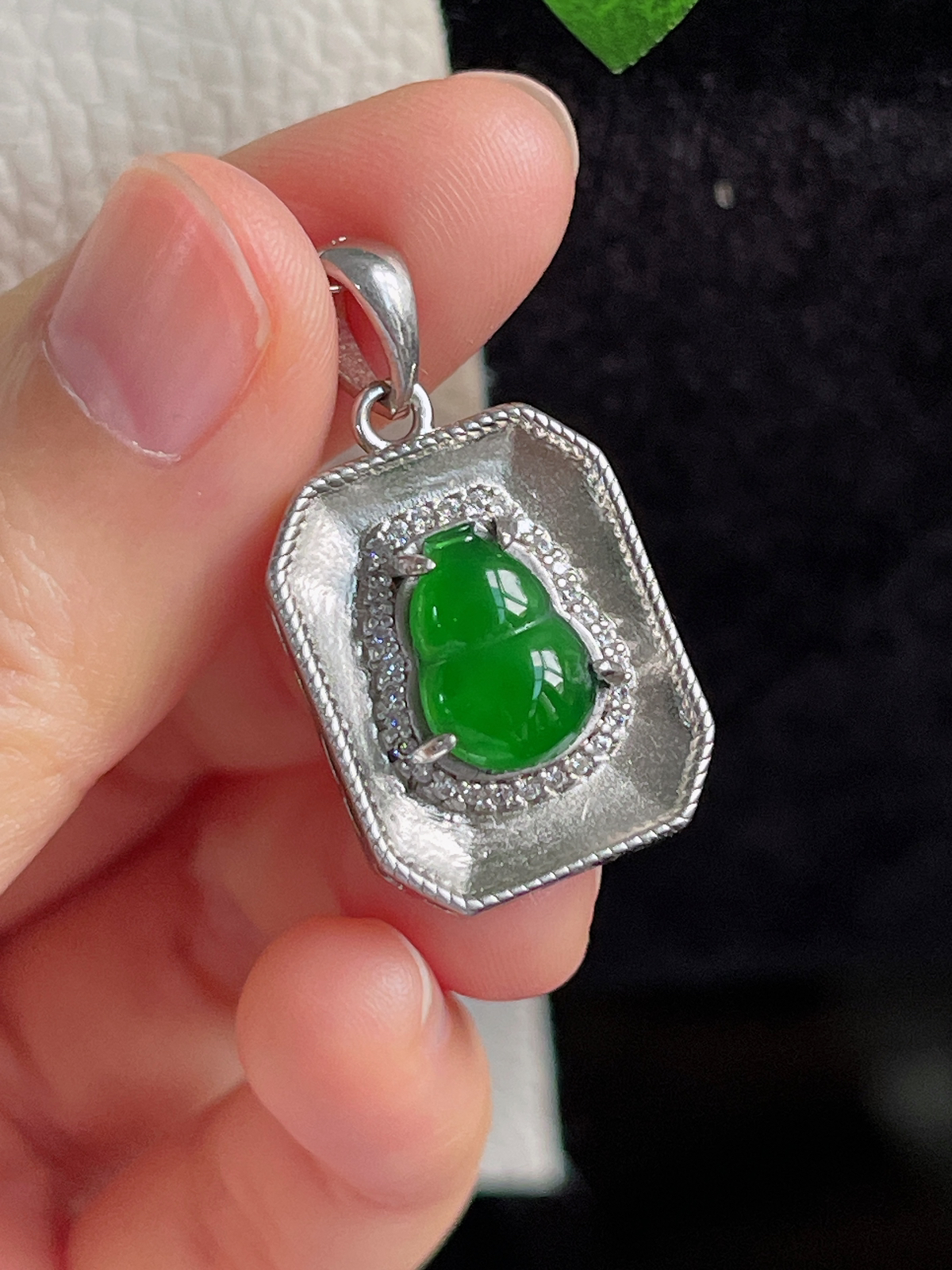 s925银 翡翠冰糯种绿色葫芦挂件