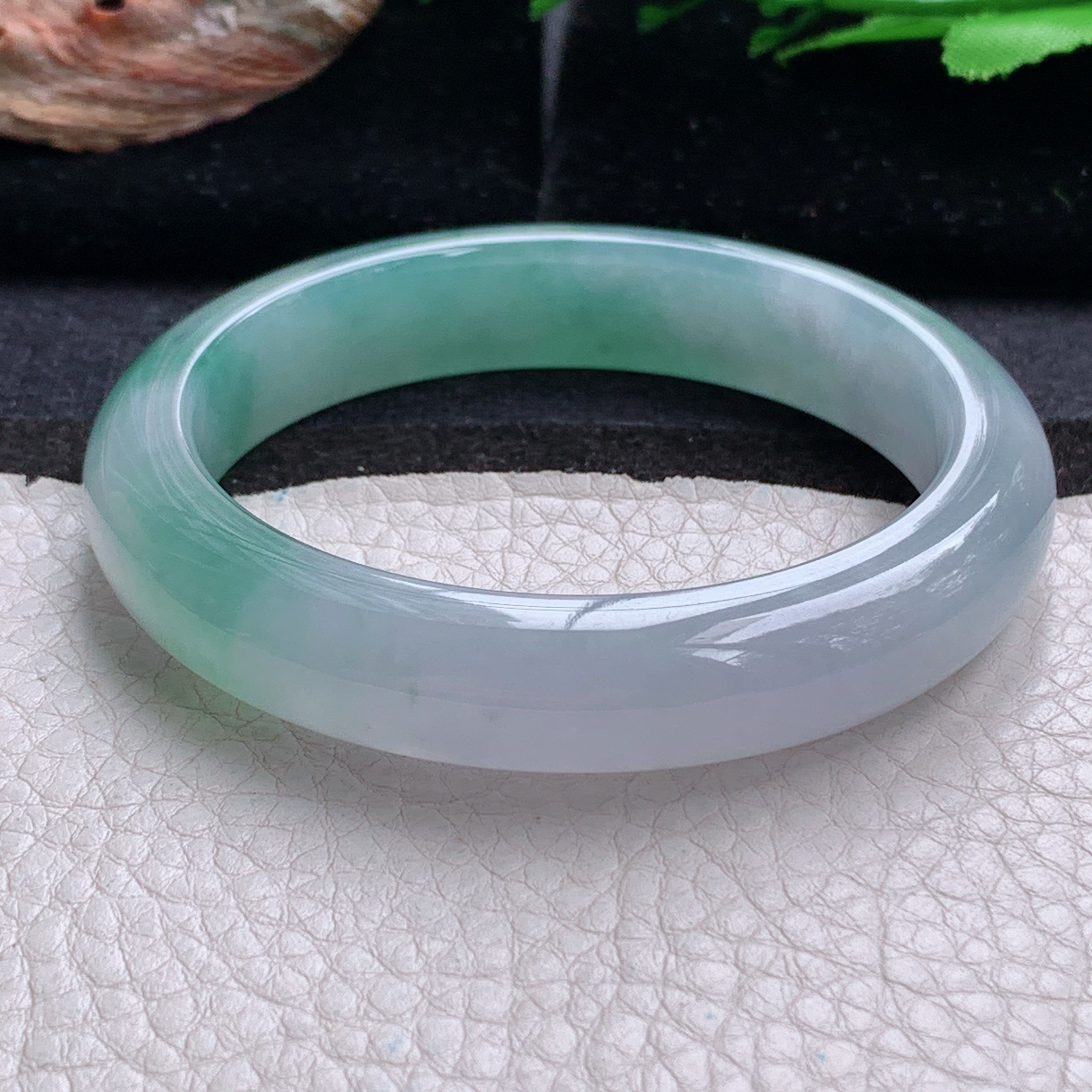 r招财款56.5*12.5*8.5平安镯 天然缅甸翡翠a货手镯冰润半山水正圈玉镯子