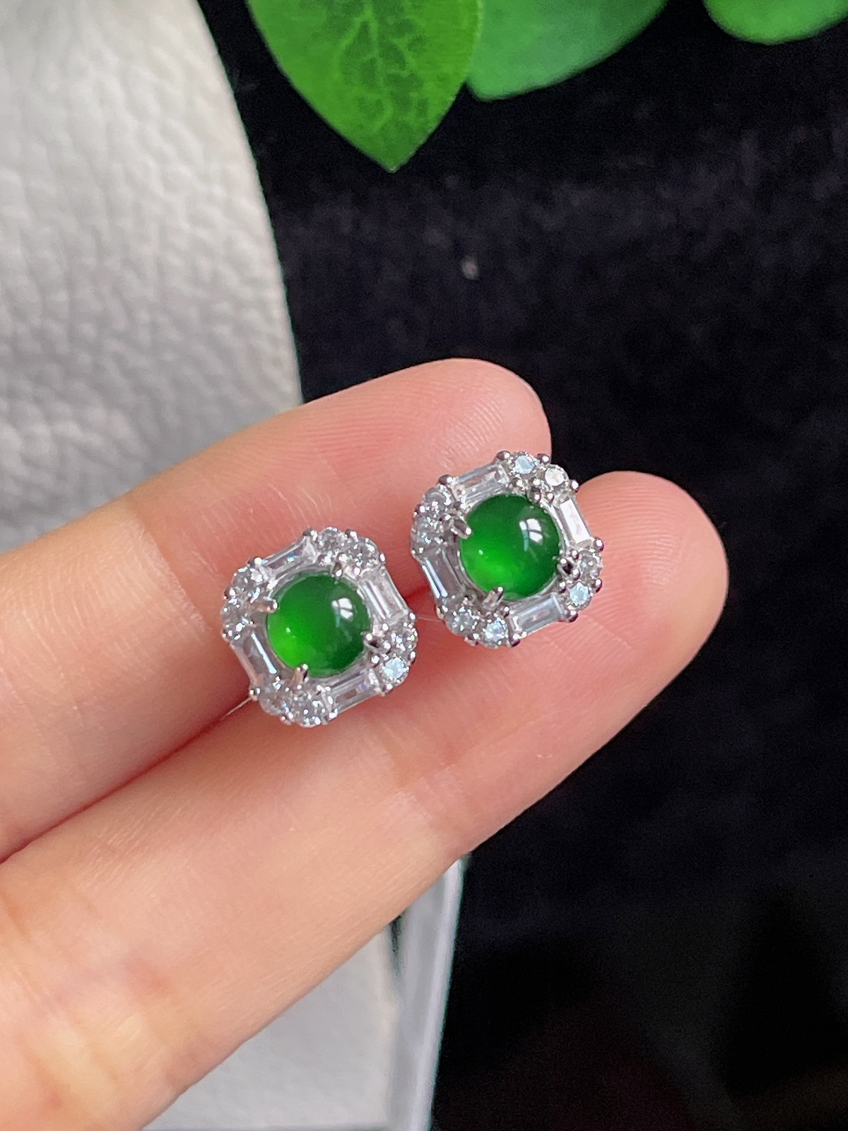 s925银 翡翠耳钉