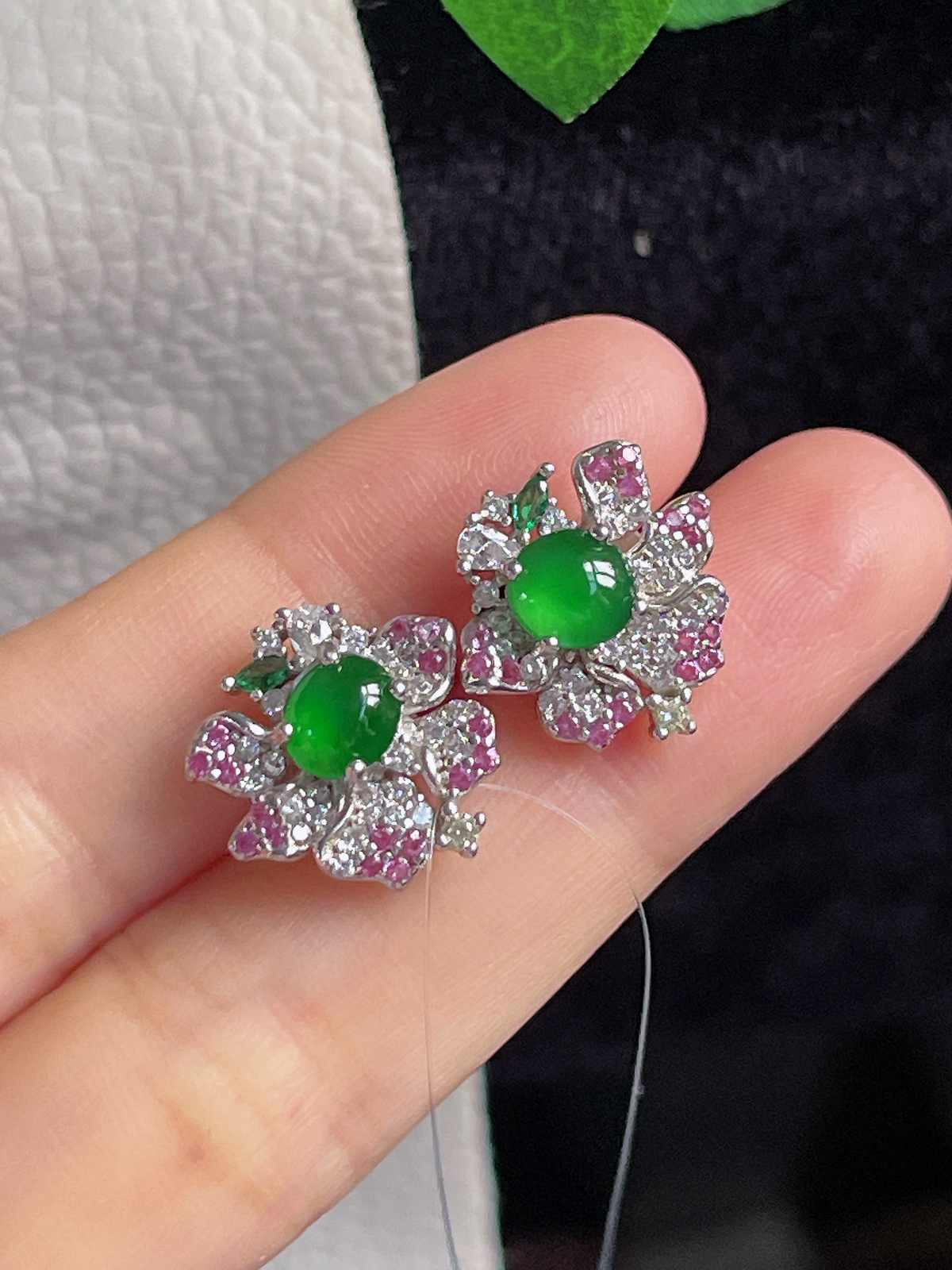 s925银 翡翠耳钉