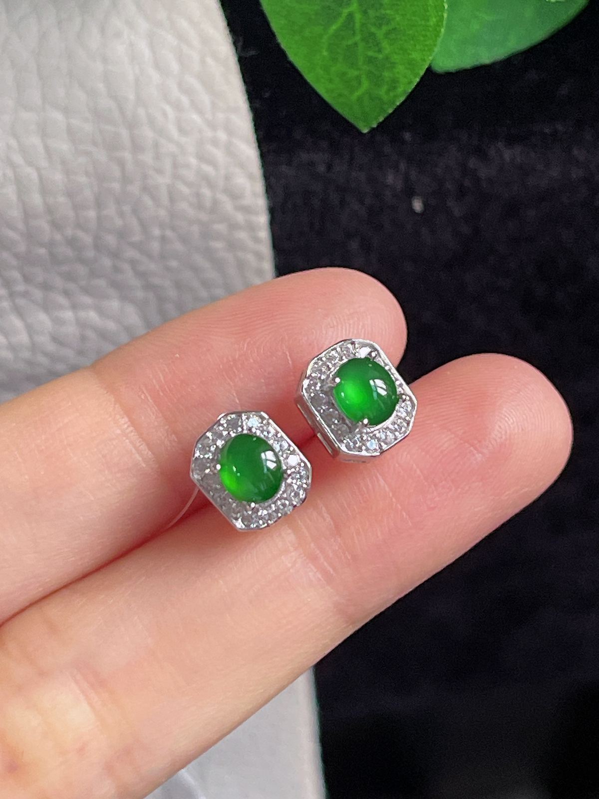 s925银 翡翠耳钉