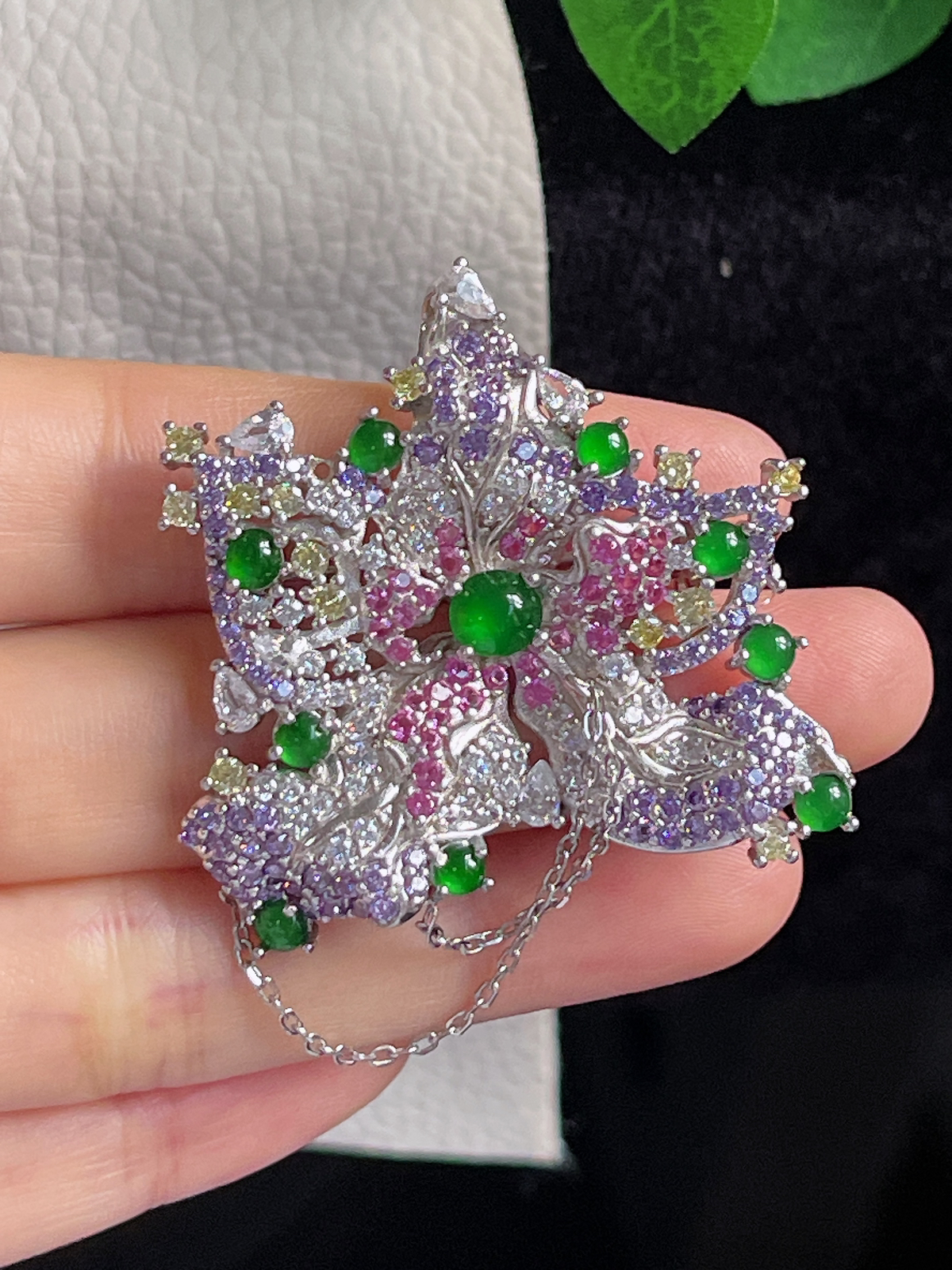 s925银 翡翠胸针