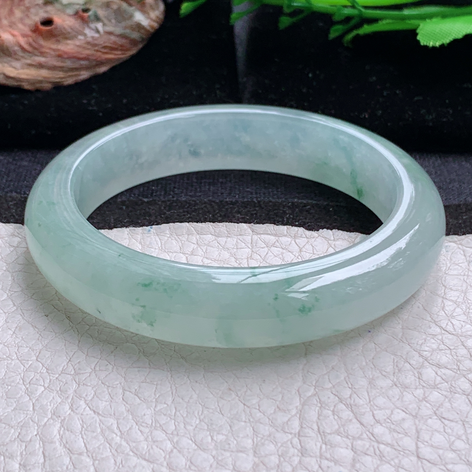 fx实拍55.5*8.8平安镯 天然缅甸翡翠a货手镯冰飘花正圈玉镯子