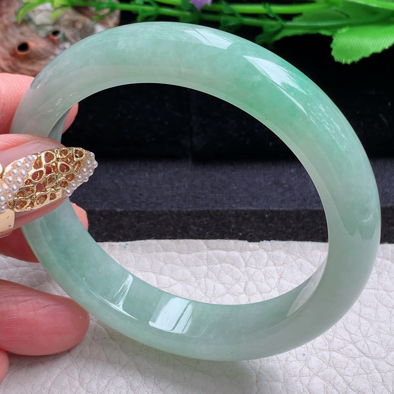 fx清爽款56*12.6*8.2平安镯 天然缅甸翡翠a货手镯飘绿正圈玉镯子