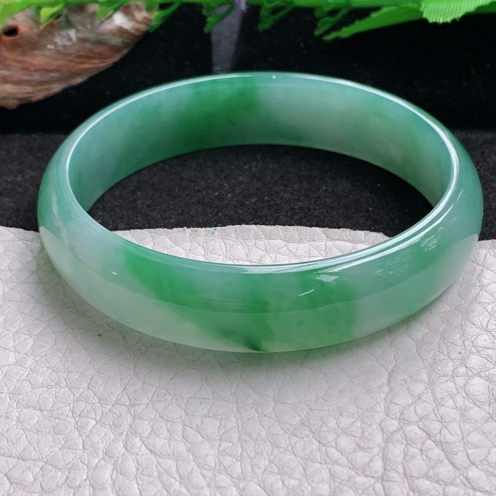 p大圈口59.5*14*6.6平安镯 天然缅甸翡翠a货手镯冰飘绿正圈玉镯子