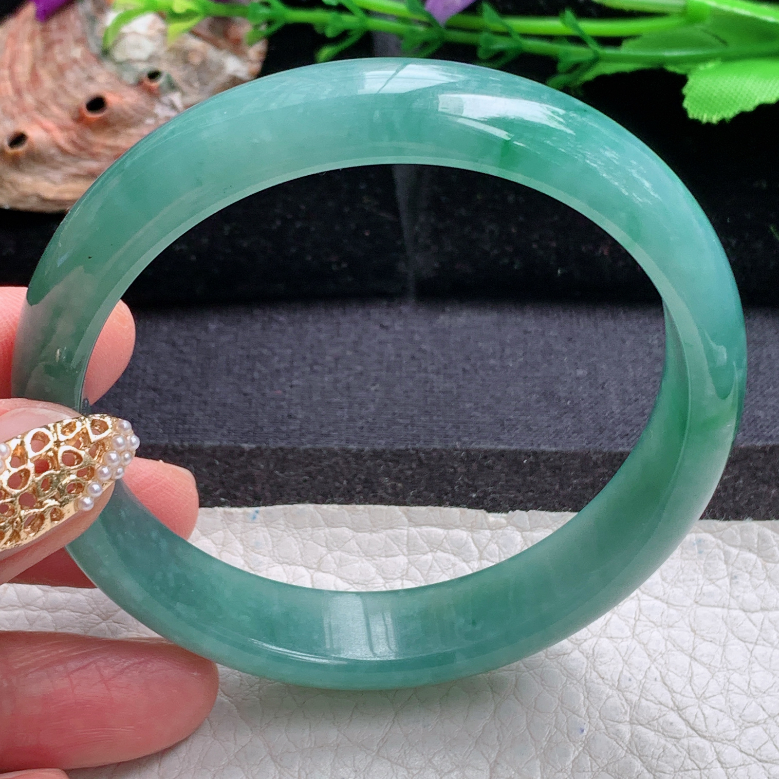 nr实拍59.5*13.3*7平安镯 天然翡翠a货手镯冰蓝绿正圈玉镯子