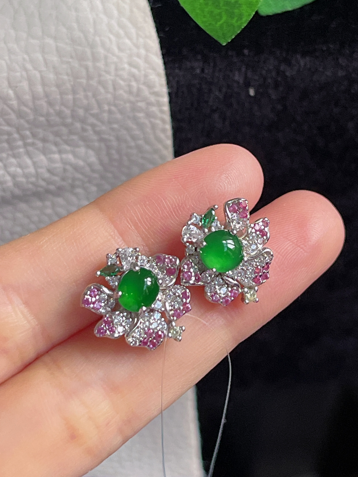 s925银 翡翠耳钉