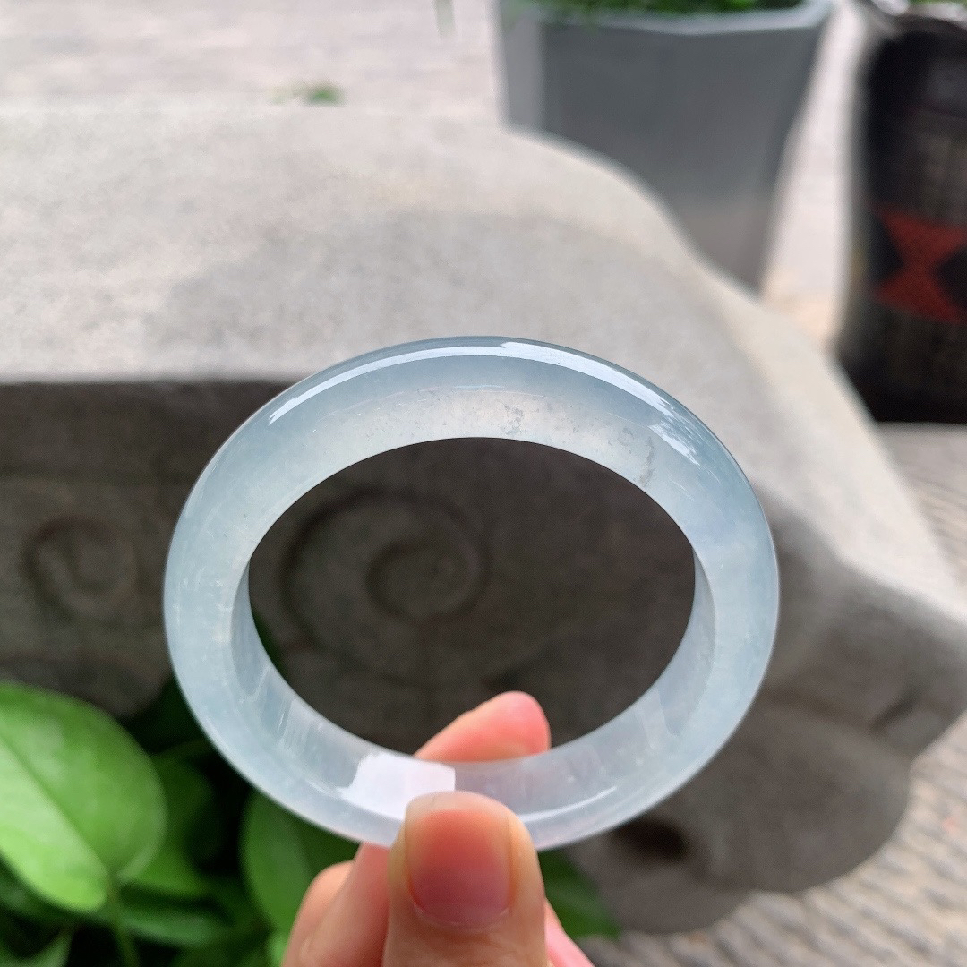 小圈口 53.5-12.4-8.4【高冰玻白正圈手镯】正圈53 54可戴