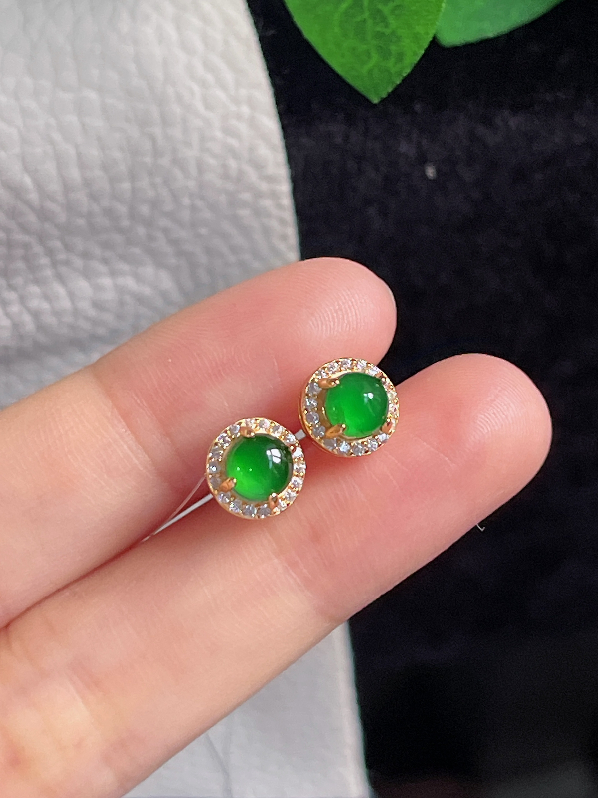 s925银 翡翠耳钉