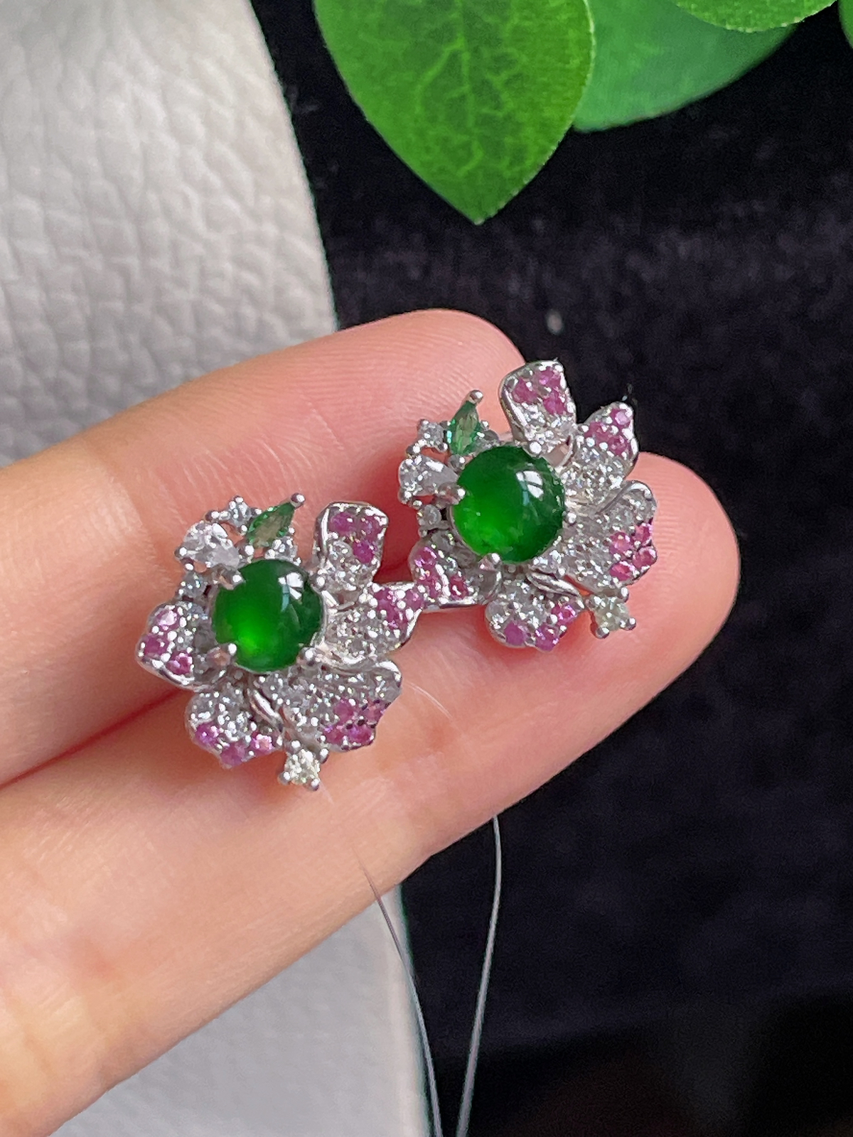 s925银 翡翠耳钉