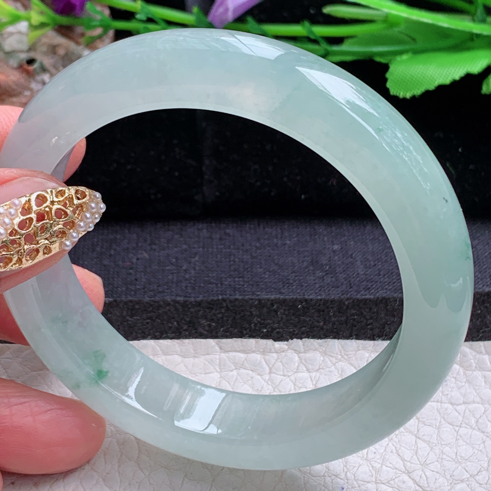 fx实拍55.5*8.8平安镯 天然缅甸翡翠a货手镯冰飘花正圈玉镯子